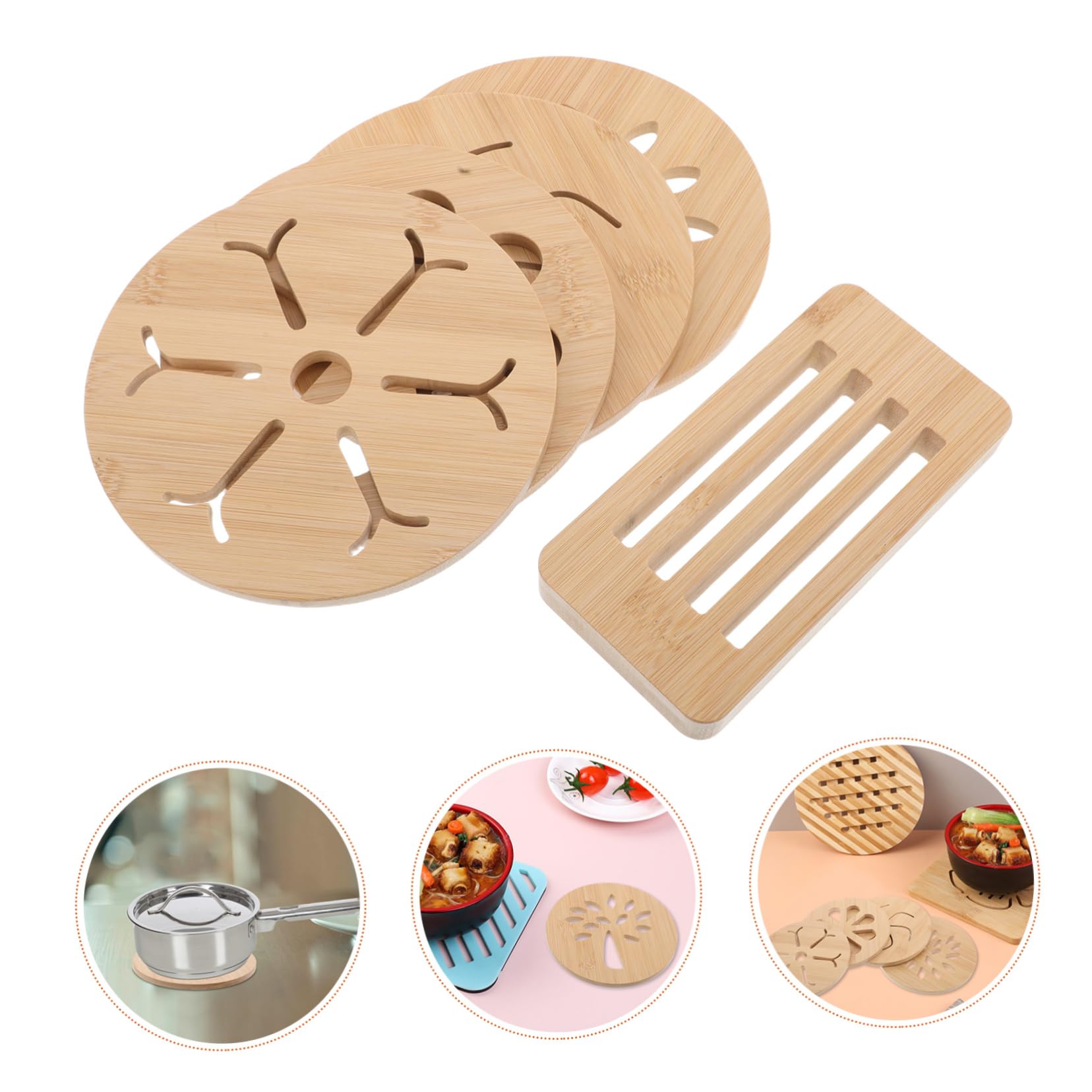 Dessous de Plat Usage Multifonctionnel en Bambou, Antidérapants Lot de 4 pour Table à Manger Cuisine
