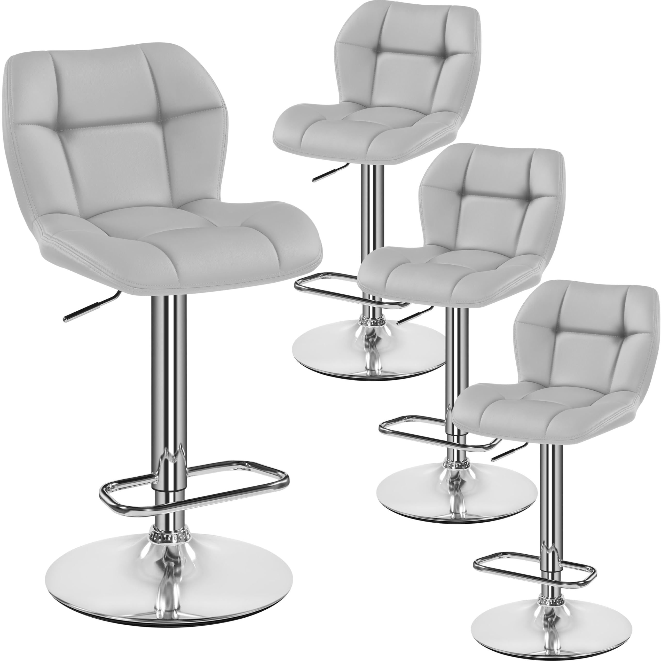 Yaheetech Barhocker 2er Set Höhenverstellbar 360°Drehbar Barstühle Küchenstühle mit Rückenlehne und Fußstütze, Barstuhl PU-Kunstleder Sitzhöhe 62,5 cm - 84,5 cm für die Küche, Hellgrau