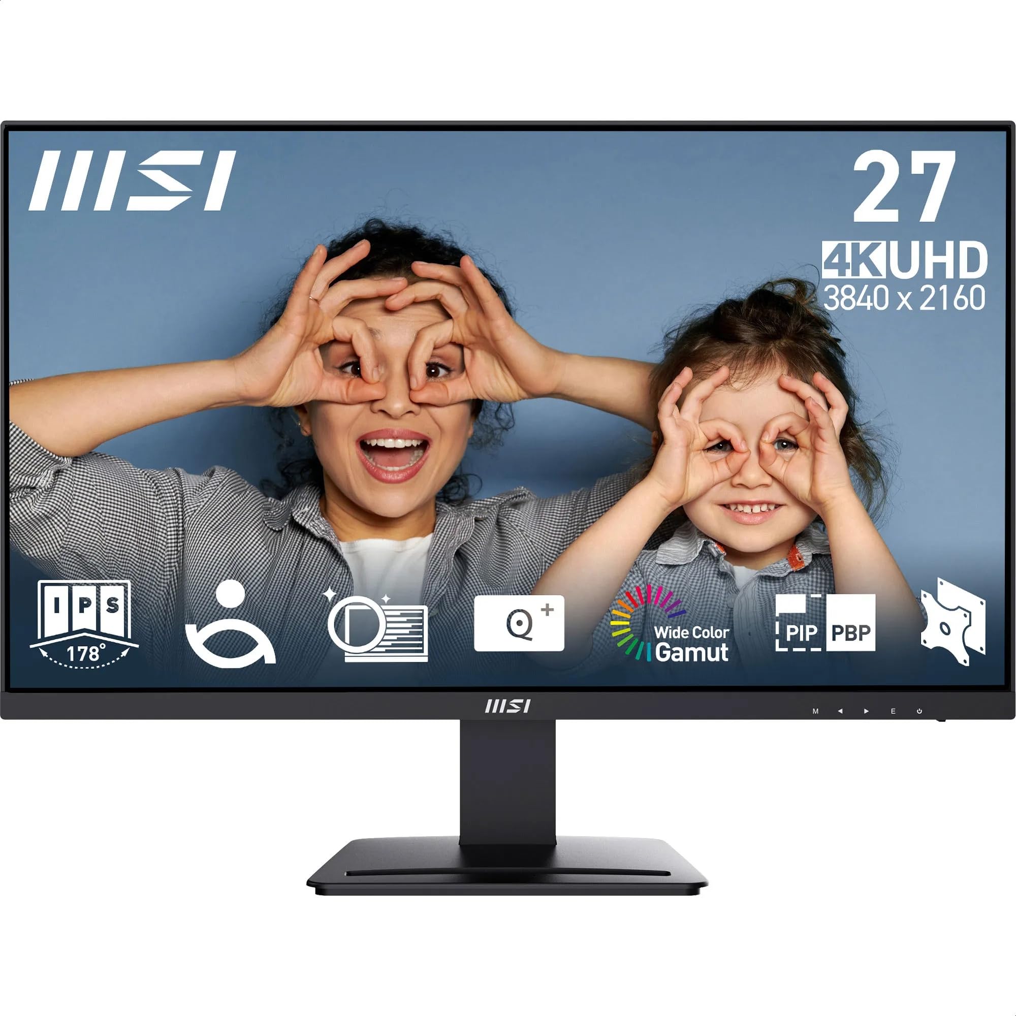 MSI PRO MP273U Monitor da ufficio da 27" UHD IPS 3840 x 2160, PIP/PBP, Ampia gamma di colori, Schermo Eye-Friendly, Altoparlanti integrati, Regolabile in inclinazione - HDMI 2.0b, DP (1.4a), Nero