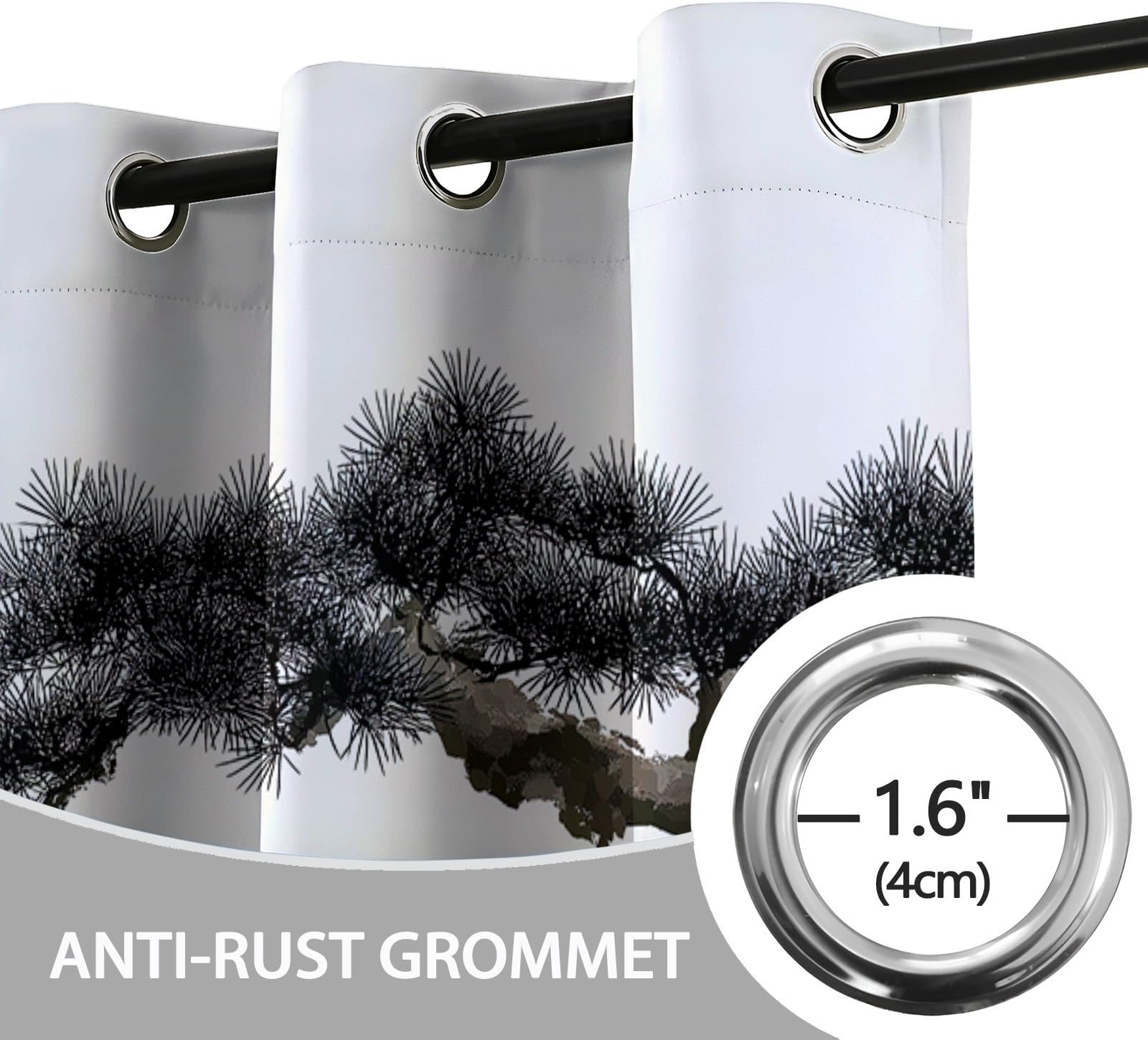 Générique Izolowane termicznie zasłony 140 L x 245 H cm Zasłona zaciemniająca redukcja szumów w tradycyjnych chińskich roślinach, górach, przelotkach, zestaw 2 ciemnoszarych zasłon do sypialni i
