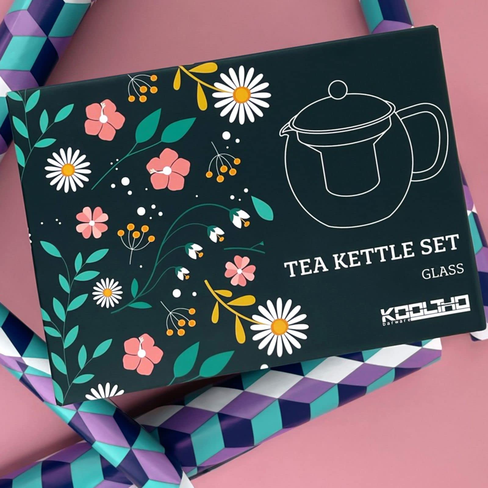 Tetera de Cristal con Filtro, Teteras para Té Individual 1 L con Filtro Acero Inoxidable, Cucharilla Te, Posavasos Grande de Metal y Caja de Regalo, Regalos para un Entusiasta del Té Hombre o Mujer