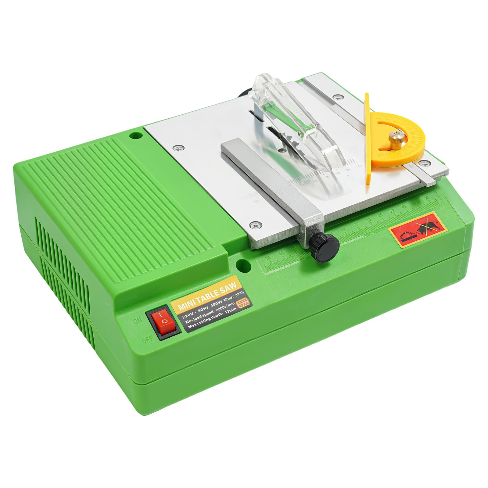 Mini sega da tavolo, 480 W, 220 V, 8800 giri/min, sega da tavolo assemblabile, adatta per tagliare, levigare e intagliare, per tavolo fai da te e uso domestico, verde ecologico