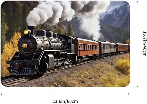 Miniatura 3 de UNIOND Tapete con estampado de tren de locomotora de vapor, absorbente, antideslizante, 24 x 16 pulgadas, de franela, tapete de bienvenida, lavable,