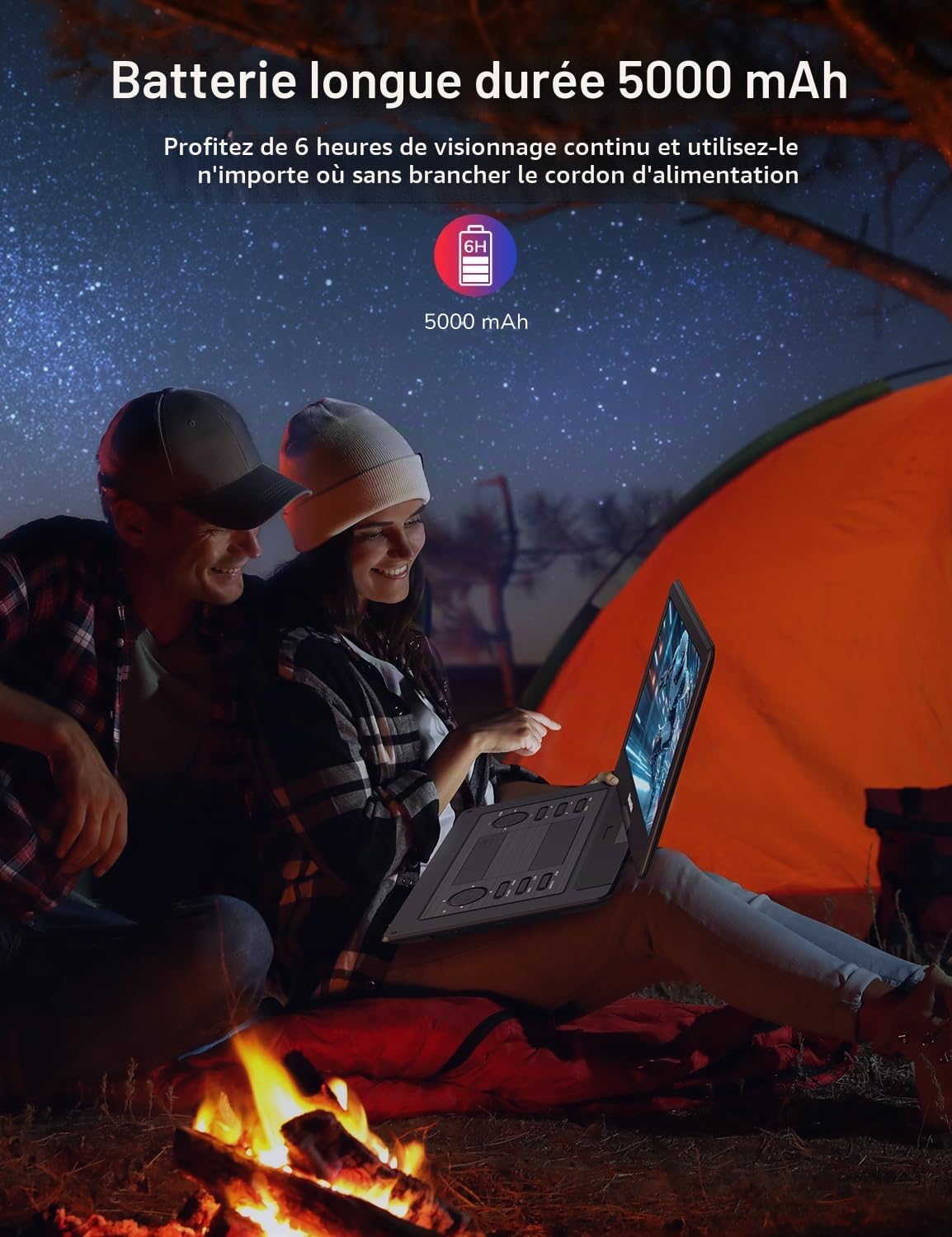 GOnavidio Lecteur DVD portable 18" avec grand écran de 16", batterie rechargeable 5H intégrée, haute résolution 1600 x 900, prise en charge de l'entrée HDMI, écran de synchronisation, USB/TF, MP4/MKV