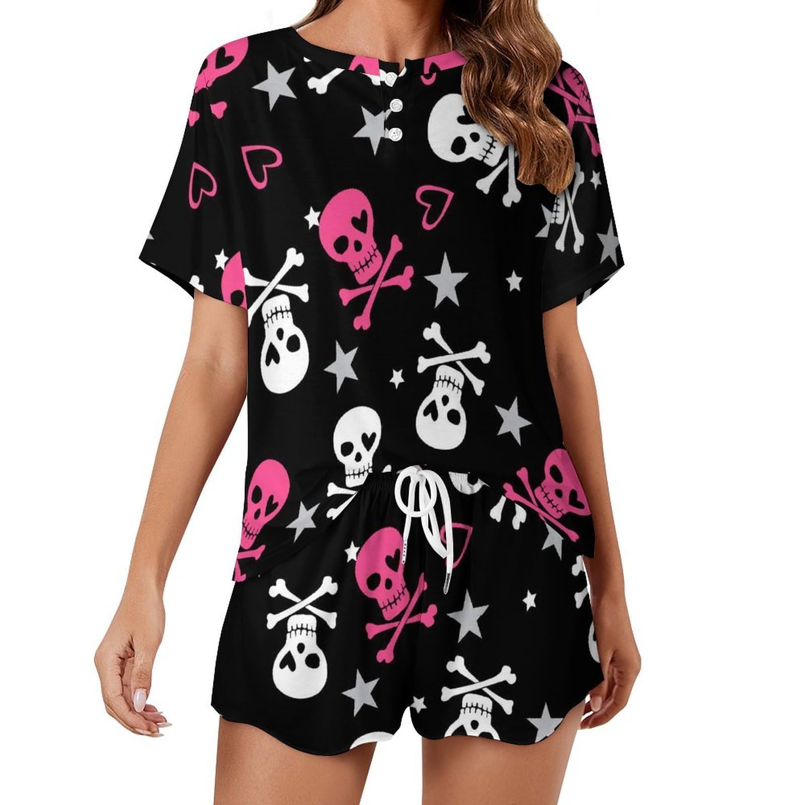 Couleur Crâne Ensemble De Pyjama pour Femme Manches Courtes Vêtements De Nuit Ete Sleepwear