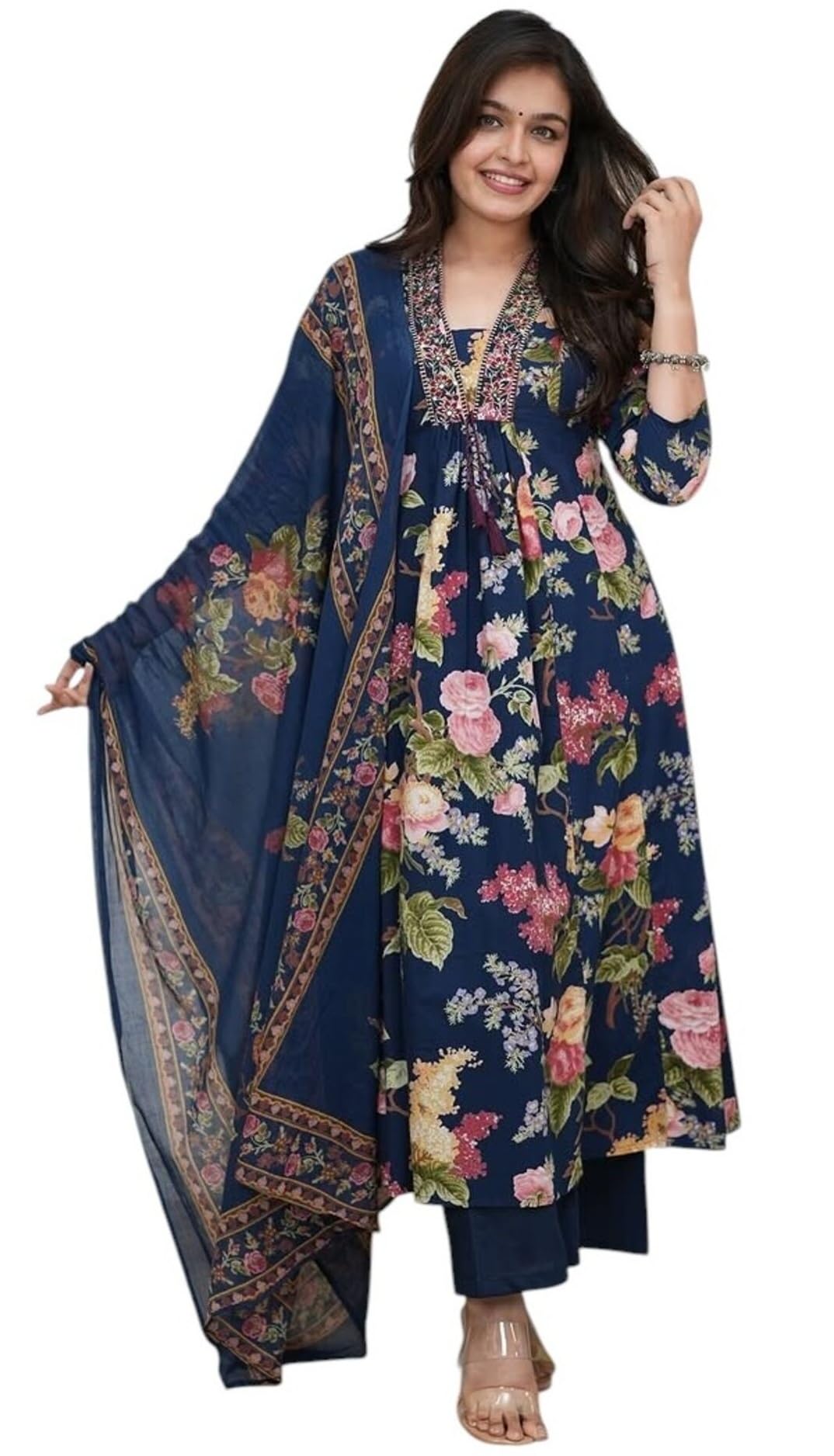 Women Cotton Kurta Set with Palazzo Pants & Dupatta | Printed Ethnic Wear Anarkali Suit Set