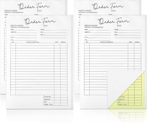 Spakon Paquete de 4 formularios de pedido para pequeñas empresas, libro de recibos autocopiativo de 5.5 x 8.5 pulgadas, 2 unidades de formulario de