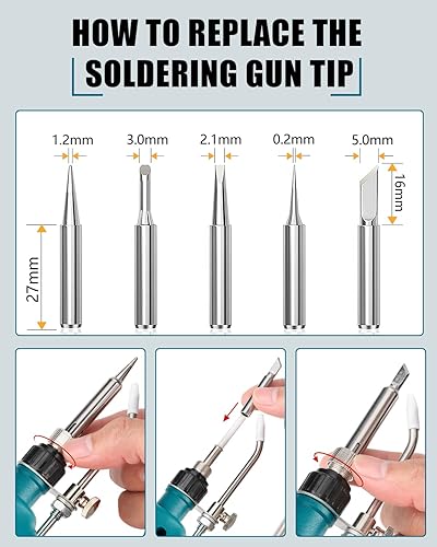 Miniatura 10 de Kit de soldador inalámbrico para batería Milwaukee M18 de 18 V, pistola de soldadura digital LED de 75 W con 5 puntas, alambre de soldadura de 1.76