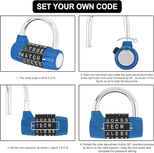 Miniatura 5 de Candado de seguridad para casillero de gimnasio, cerradura de 5 letras, cerradura de combinación para casillero de gimnasio escolar, casillero
