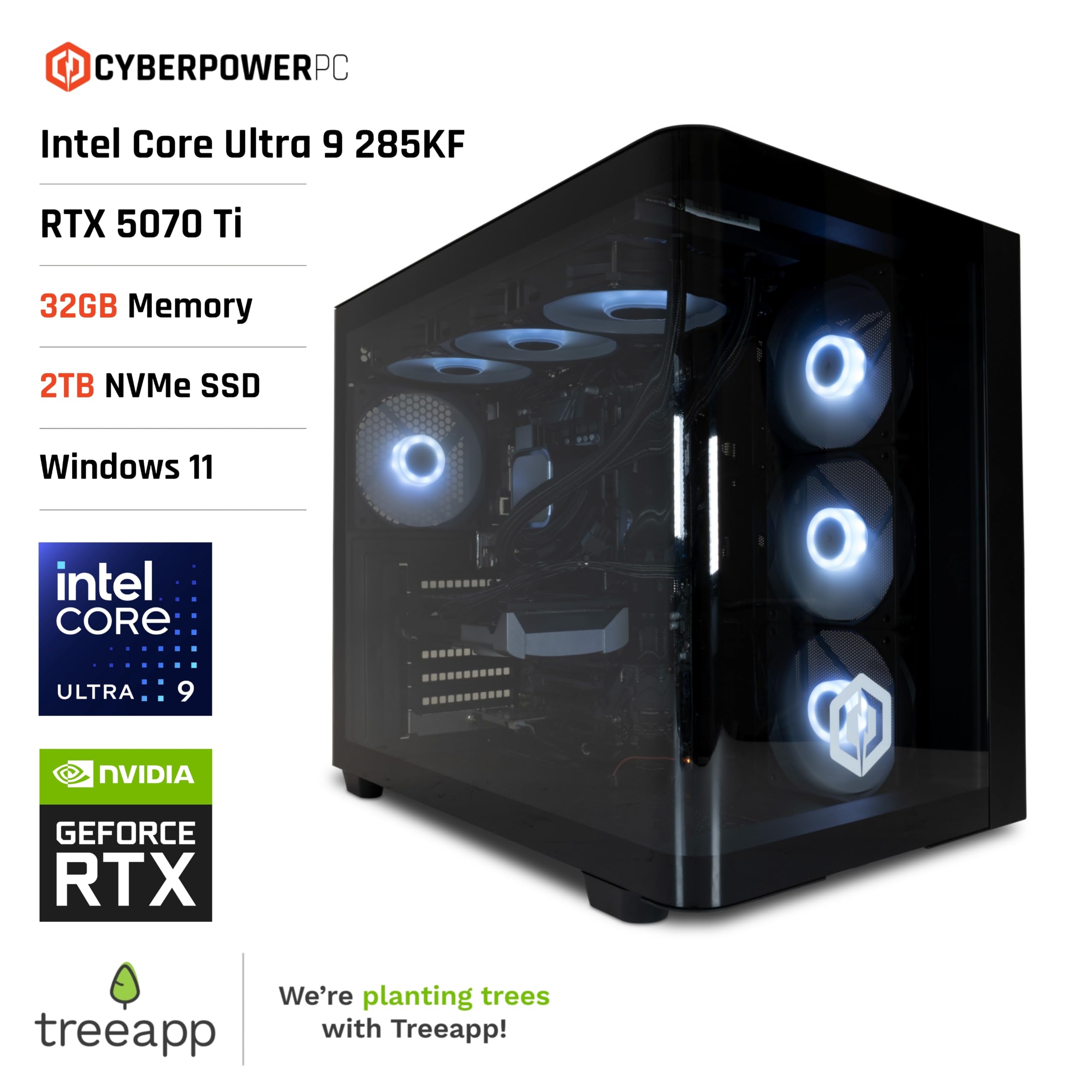 CyberpowerPC Luxe Gaming PC - Intel Core Ultra 9 285K, Nvidia RTX 5070 Ti, 32GB RAM, 2TB NVMe SSD, 750W PSU, Windows 11, Liquid Cooling, Ark Curve Black