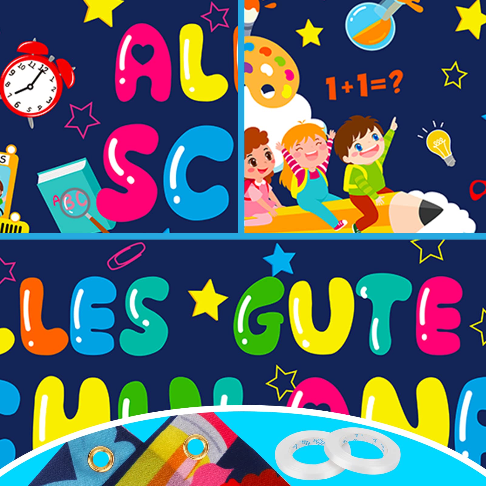 Ovanda Schulanfang Banner 180x90cm - Alles Gute Zur Einschulung Dekoration Mit Tafel-Motiven