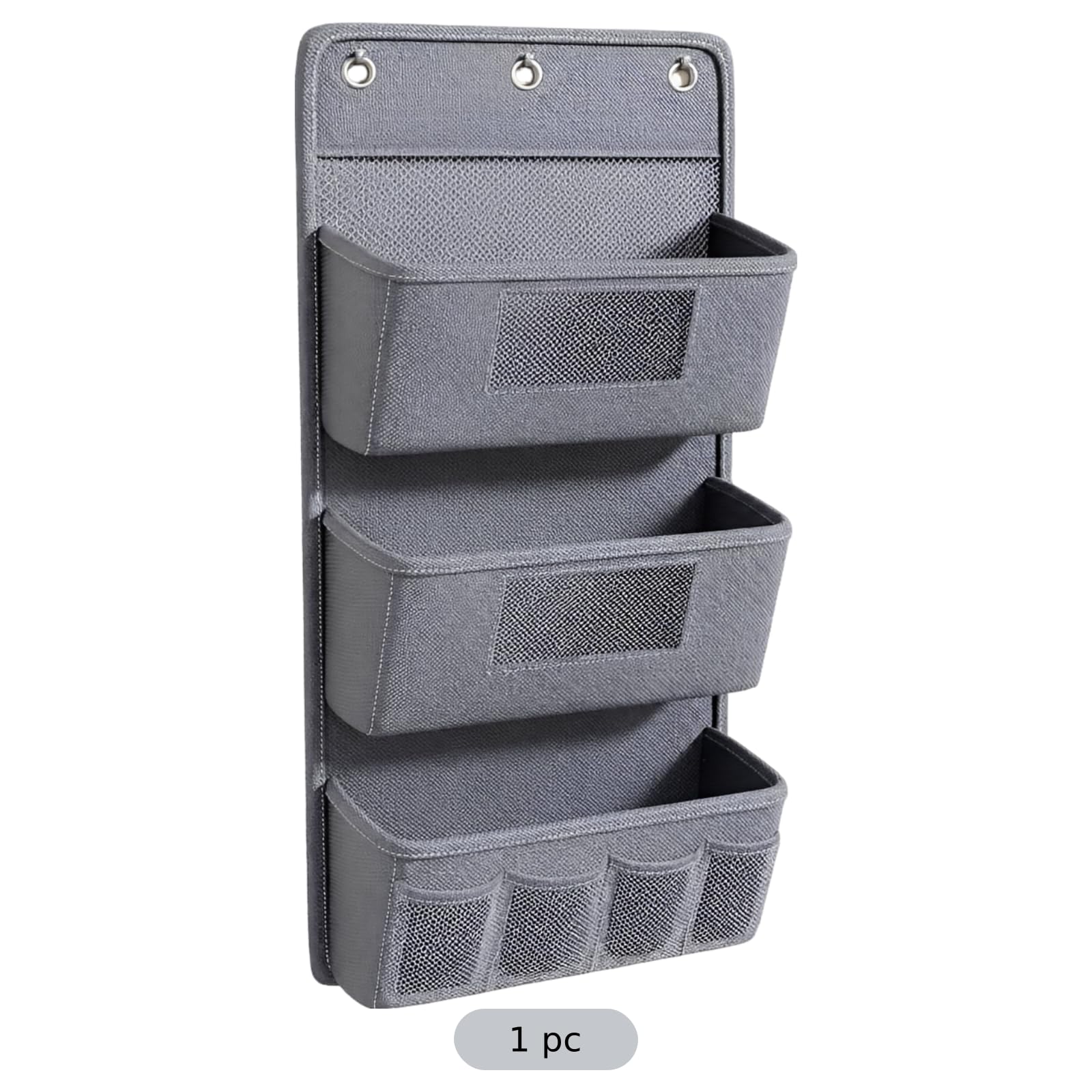 Über-der-Tür Stoff-Hängeorganizer, 3-stufiger Hängeaufbewahrungs-Organizer mit sichtbaren Mesh-Taschen und Seitenfächern für Bett, Wand, Schrank, Vorratskammer, Schlafzimmer, Grau