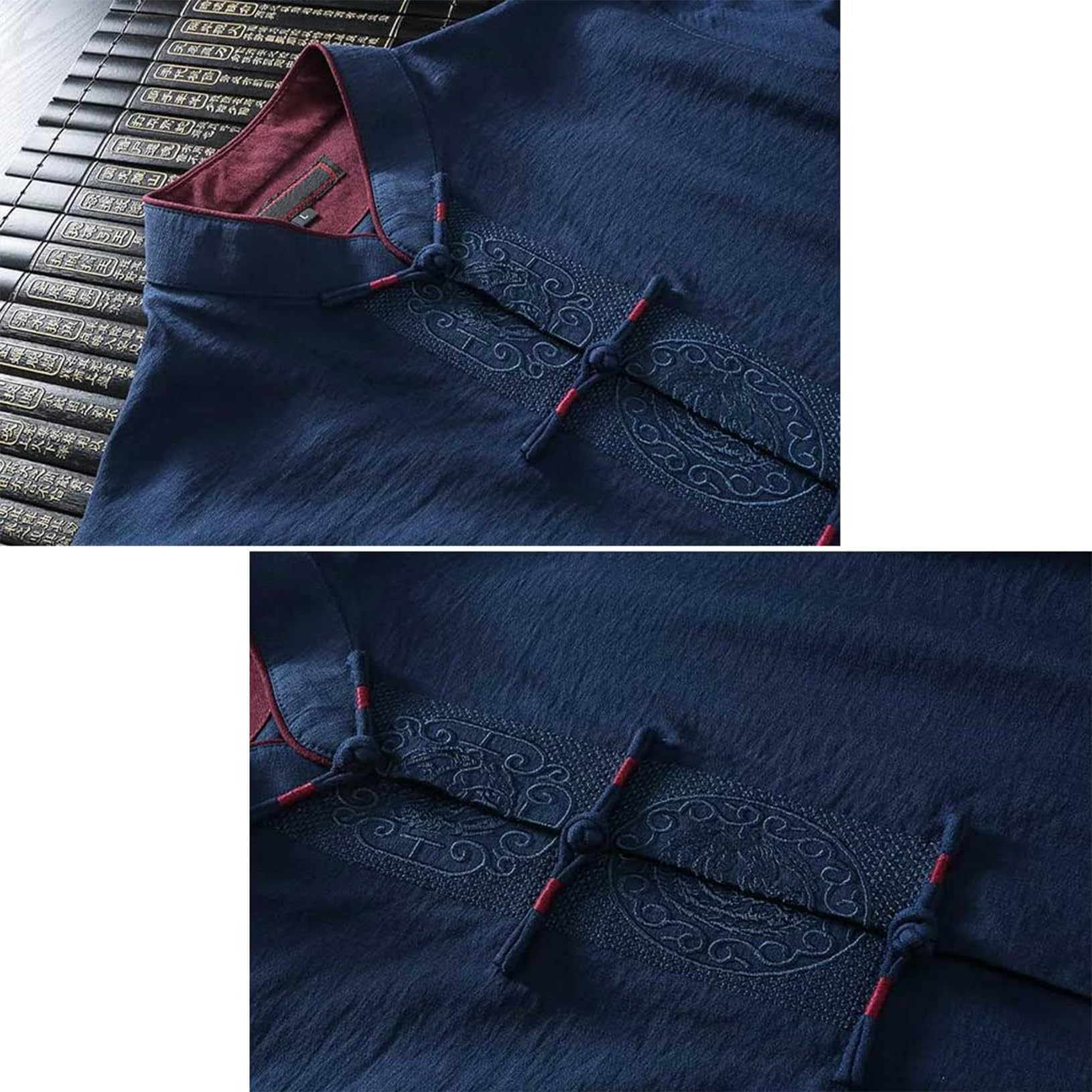 Maschile Cinese da Ricamo Tradizionale Costume a Manica Lunga Arte Marziale Kung Fu Tops Abbigliamento Performance Red-L