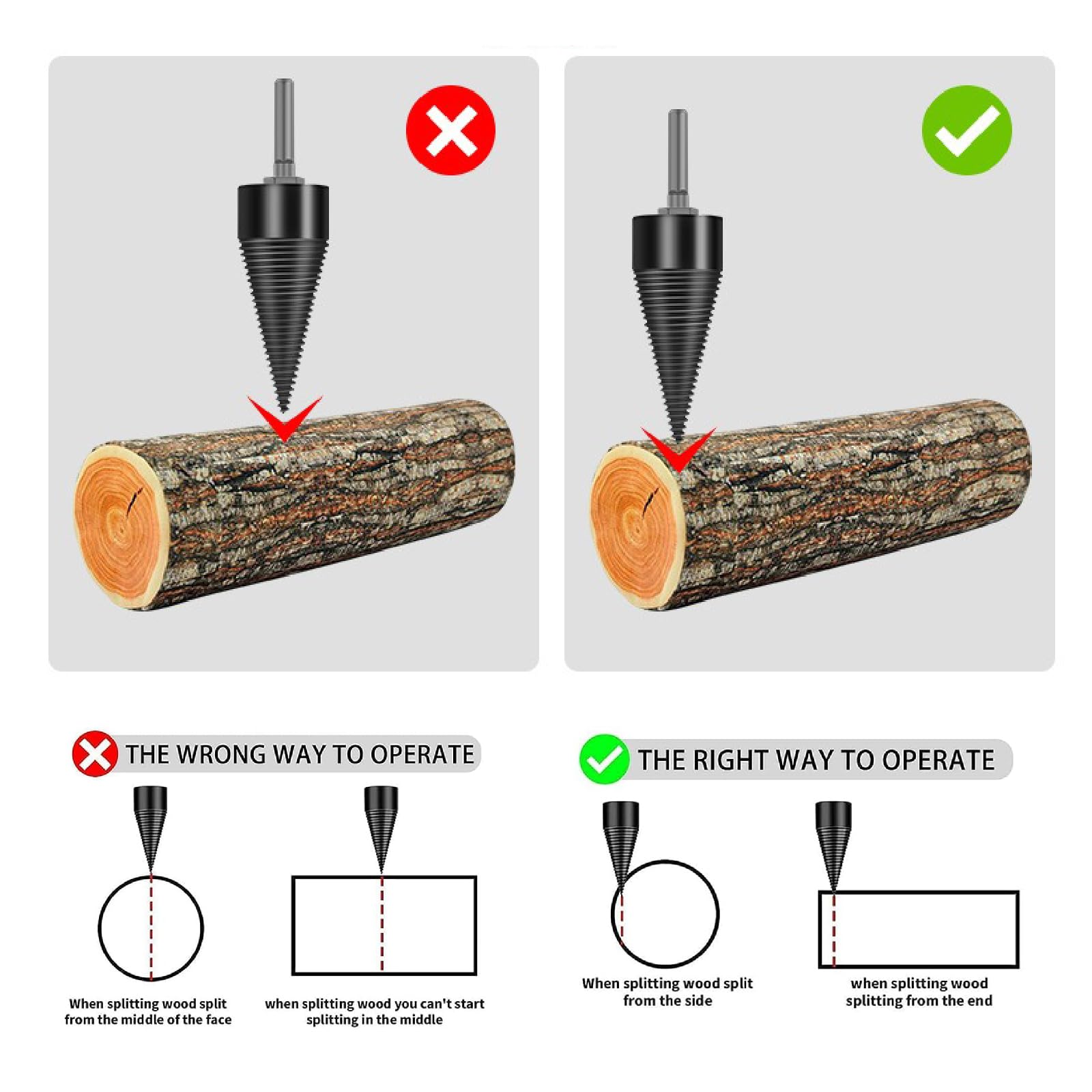 Pack of 2 Firewood Drills - Drill Cone Wood Splitter 42 mm & 32 mm Cone Splitter Splitting Drill Bit with 3 Drill Handles - Image 4