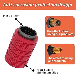 Tire Valve Stem Caps, Black, 6 pcs/Pack, Anodized Aluminum Tire Valve Cap Set, Corrosion Resistant, Universal Stem Covers for Cars Trucks Motorcycles SUVs and Bikes (red)