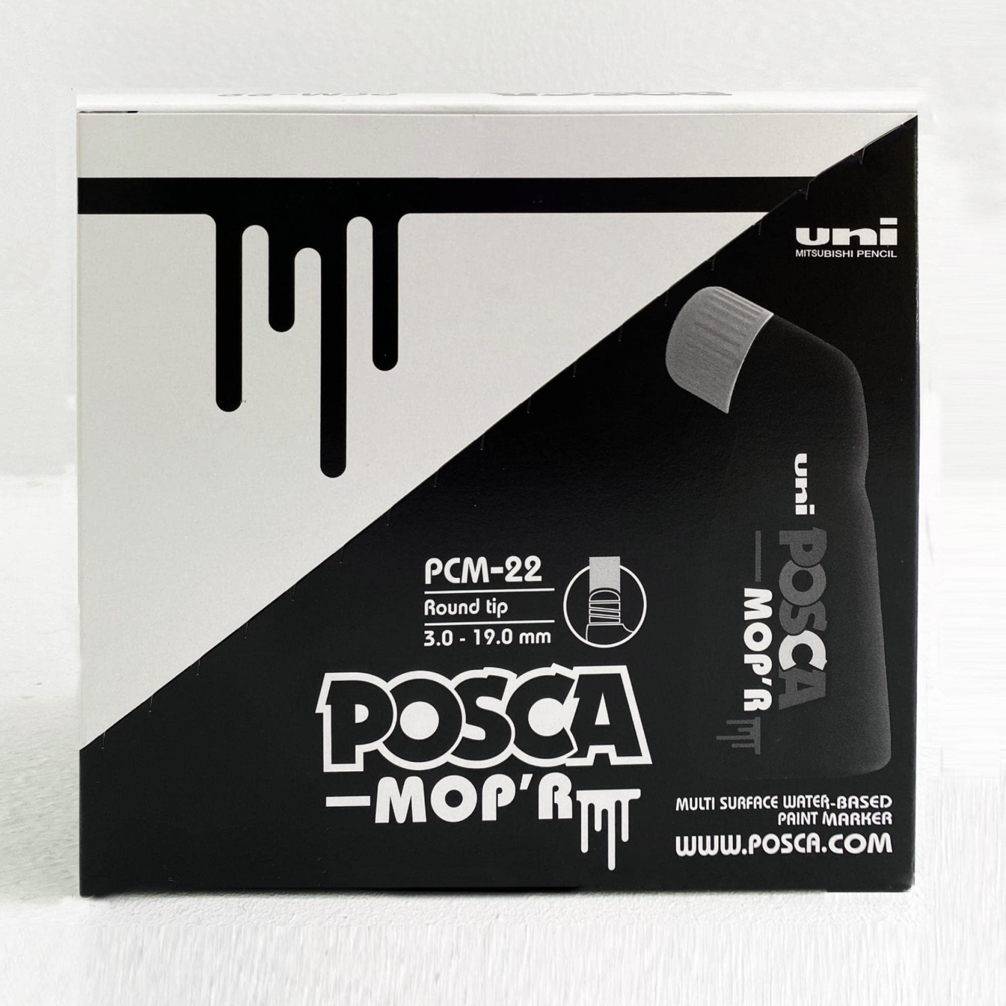 POSCA - Uni Mitsubishi Pencil - Marqueur MOP'R - Pointe Ronde XXL 3-19 mm - Forme Ergonomique, Corps Semi-Rigide - Marqueur Peinture À Base d'Eau - Tout Support - Noir X4