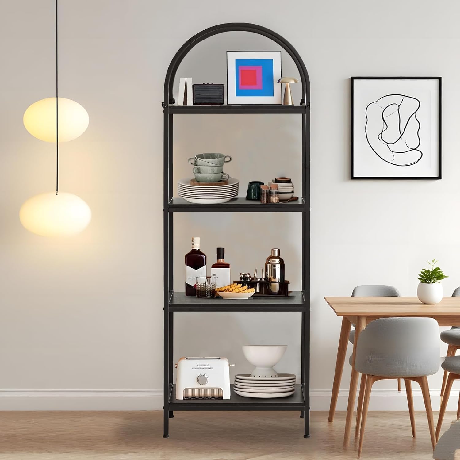 Estantería moderna de 183 cm con acabados premium de madera y perfiles metálicos