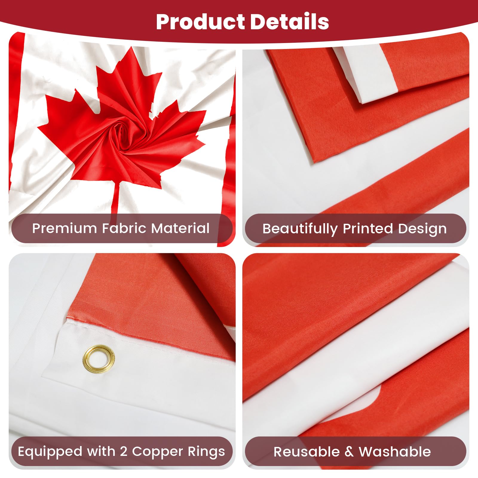 PartyYaa Canada Flag, 5ft x 3ft Canadian Flag for Party Decorations Single Side with 2 Brass Eyelets, Waterproof - Image 3