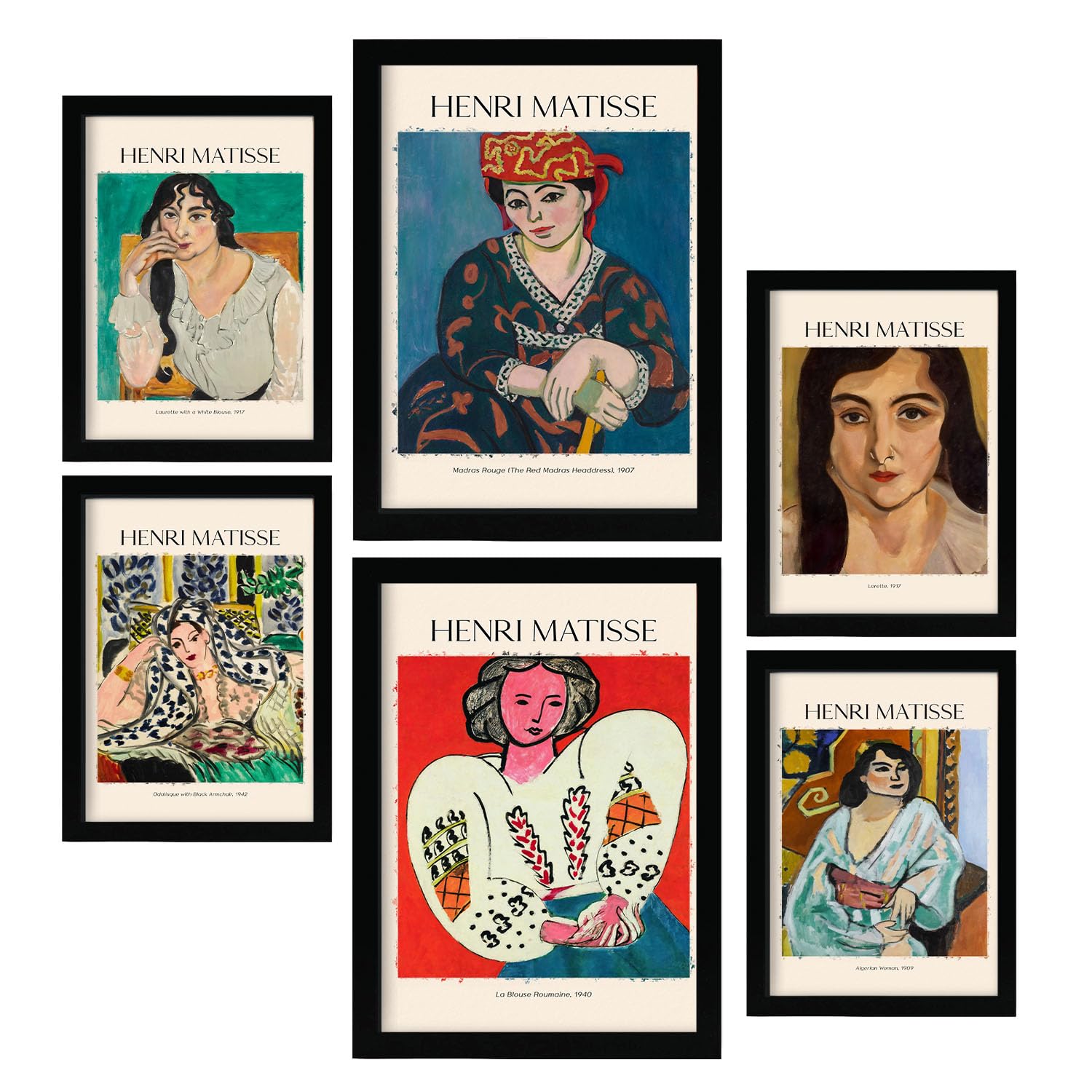 Nacnic Poster 6 set of Henri Matisse Collection of artworks, Decorative frames for your living room, bedroom, home. Wall art prints. A4 and A3