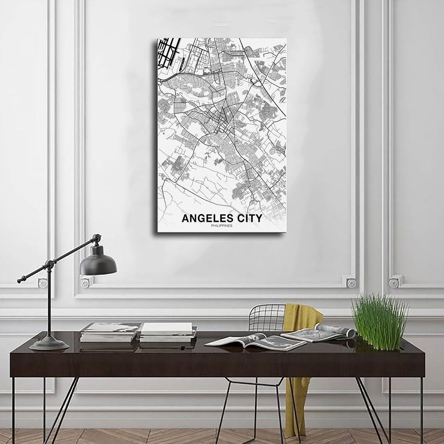 Los Angeles Philippines Map Poster Black And White Hometown City Print Poster Bedroom Decor Sports Landscape Office Room Decor Gift Frame 16x24inch