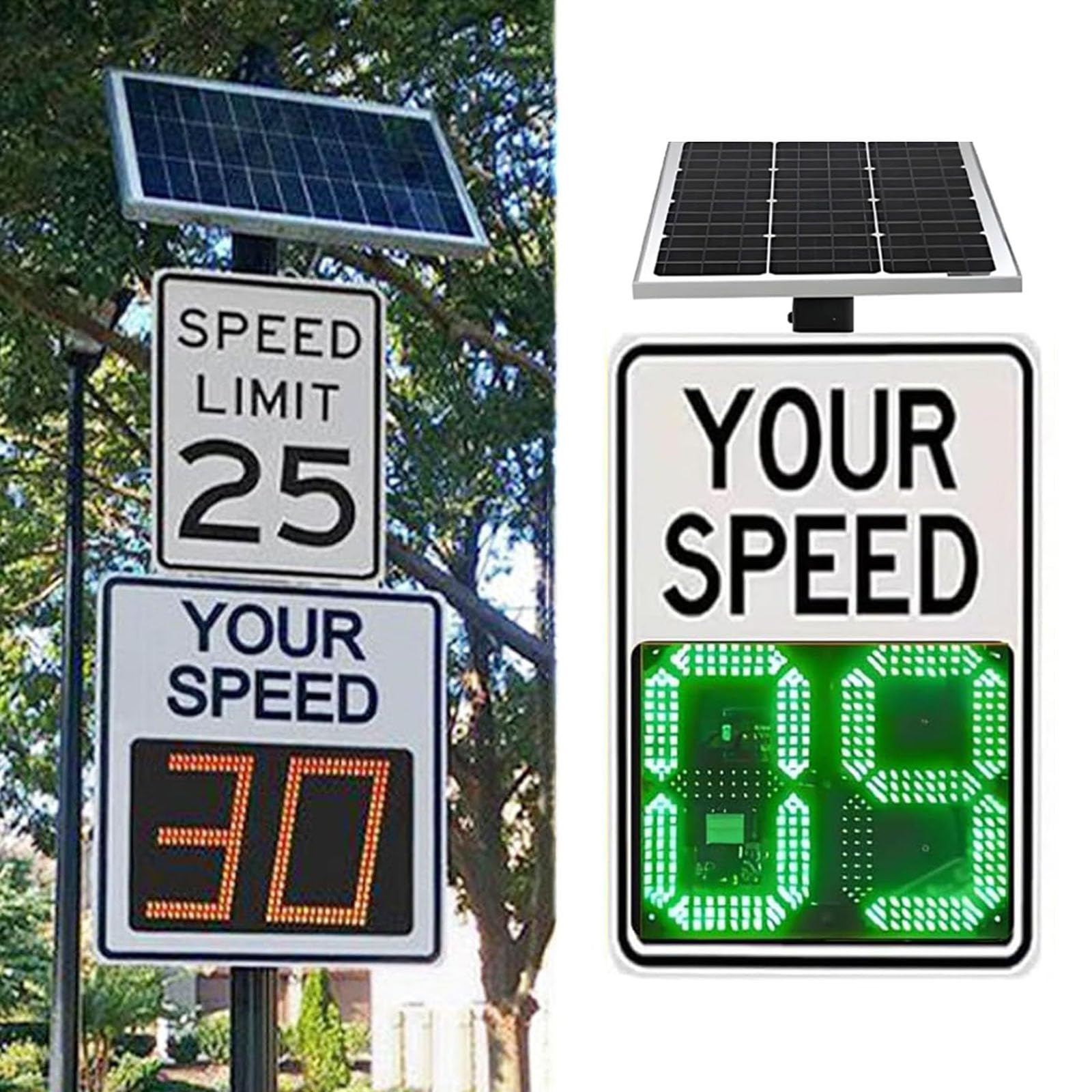20"x27"/24"x35" Radar Speed Sign - Solar-Traffic Feedback Warning Board, Radar Speed Display Sign, for Highways, Speed-Limited Roads with Accessories