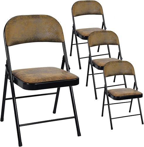 FurnitureR Juego de 4 sillas plegables de acero de 18.1 pulgadas con asientos acolchados de gamuza para escritorios, hogar, oficina, sala de espera,