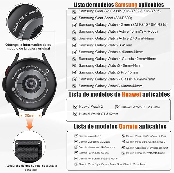 Para Samsung Galaxy Watch 7/6/5/4/5 Pro/3, 40 mm, 44 mm, 45 mm, correa de repuesto de nailon de 20 mm para Vivoactive 5/3, para Galaxy Watch 6/4 Classic 43 mm 47 mm/Active 2/Gear Sport - 2