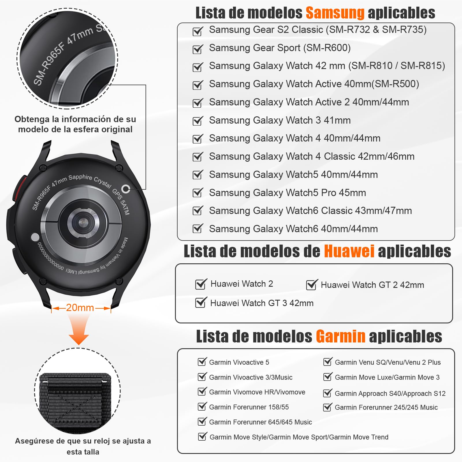 Para Samsung Galaxy Watch 7/6/5/4/5 Pro/3, 40 mm, 44 mm, 45 mm, correa de repuesto de nailon de 20 mm para Vivoactive 5/3, para Galaxy Watch 6/4 Classic 43 mm 47 mm/Active 2/Gear Sport — view 2