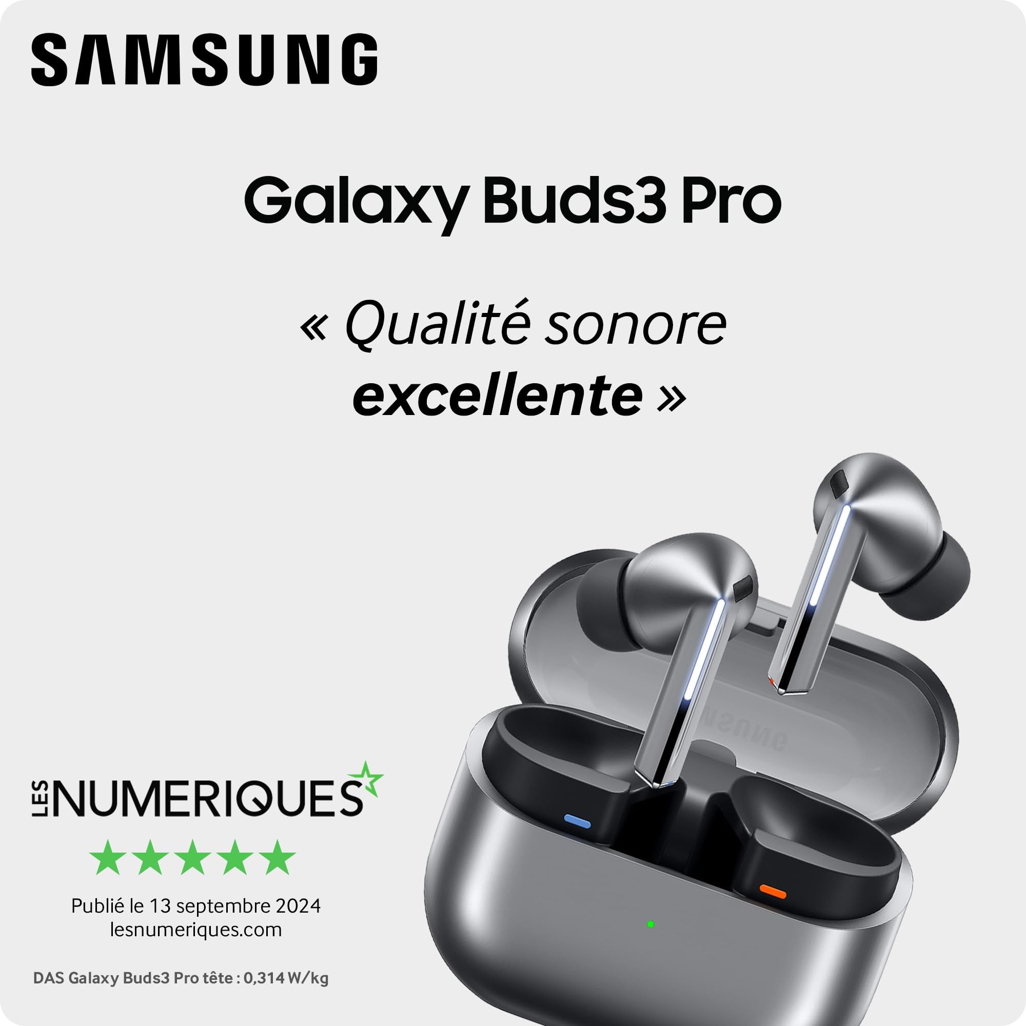 Samsung Galaxy Buds3 Pro, Écouteurs sans Fil, Réduction Active de Bruit, Bluetooth, Blanc, Audio 360, Galaxy AI, Chargeur Secteur Inclus, (Version FR) [Exclusivité Amazon]