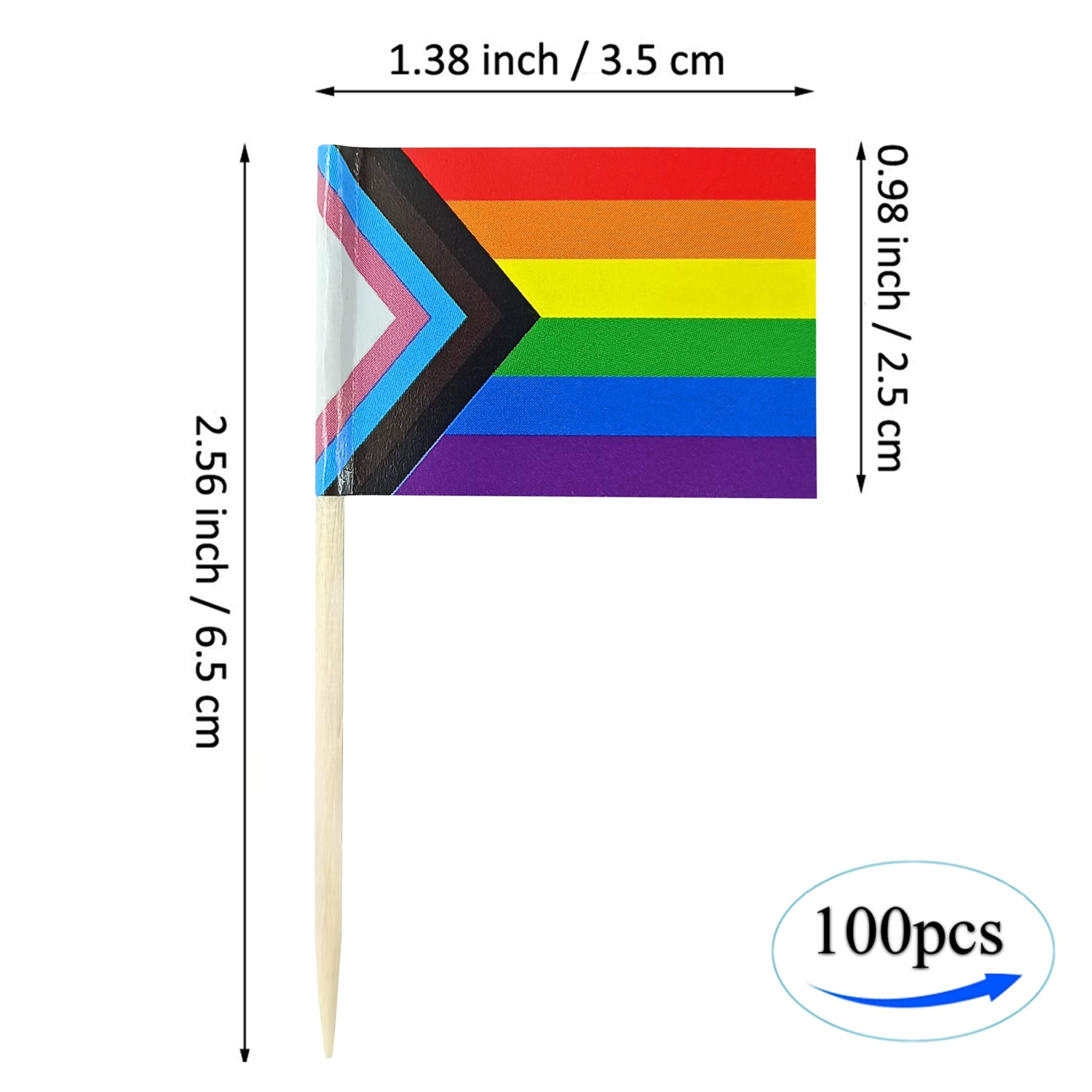 QQSD - 100 x Zahnstocher mit Regenbogen-Flagge (Progress Rainbow)