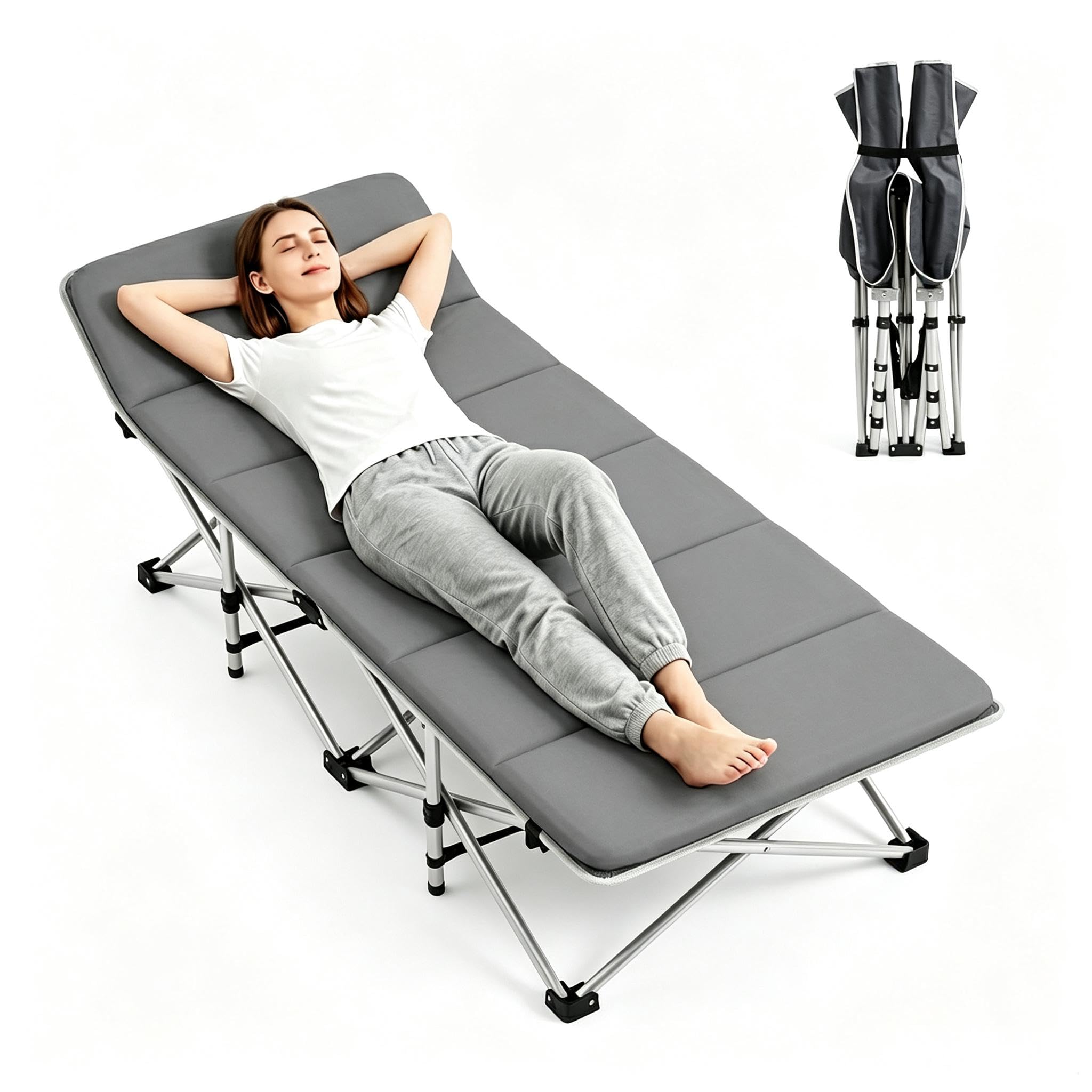 Camping Cot with Cotton Pad, Portable Outdoor Folding Bed for Adults