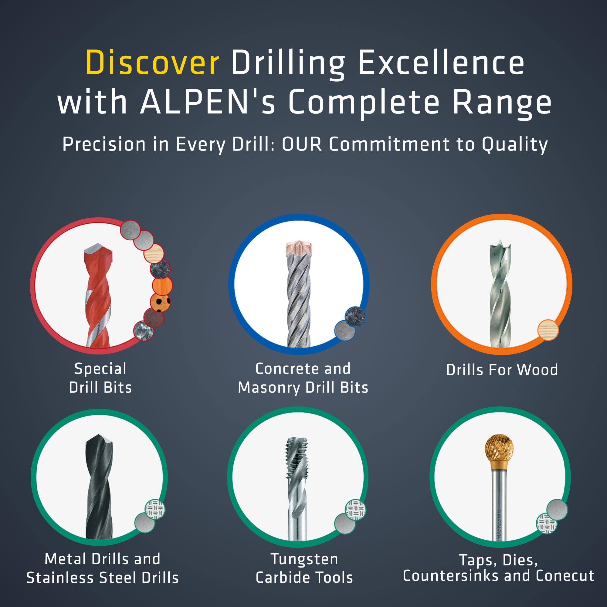 Alpen Set di punte per trapano multicut, 5 pezzi, set per trapano versatile in piastrelle, muratura, metallo, legno e plastica, kit per trapano con punta in carburo durevole con gambo cilindrico