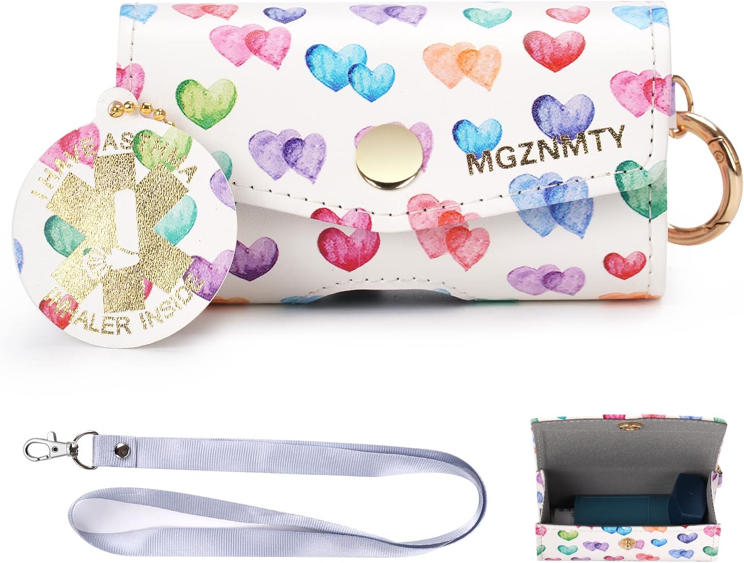 Asthma Inhaler Case, Carrying and Travel Holder Case Compatible with Handy Inhaler for Adults and Kids (ONLY CASE) (Raining Hearts)