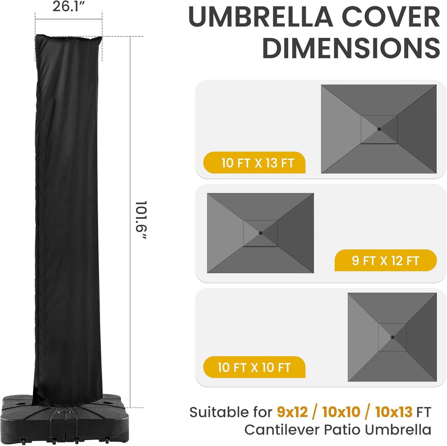 Cantilever Patio Umbrella Cover Outdoor Offset Table Umbrellas Cover with Zipper and Rod UV Resistant Waterproof for Garden Deck Backyard Pool, Black