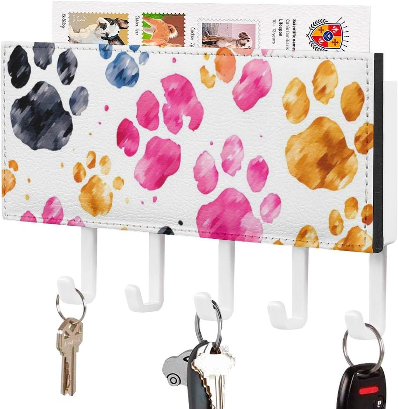 Colorful Dog Paws Key Holder for Wall: Easy Installation Wall Mount Hanging Key Rack for Wall Mounted for Home Entryway Hallway Office
