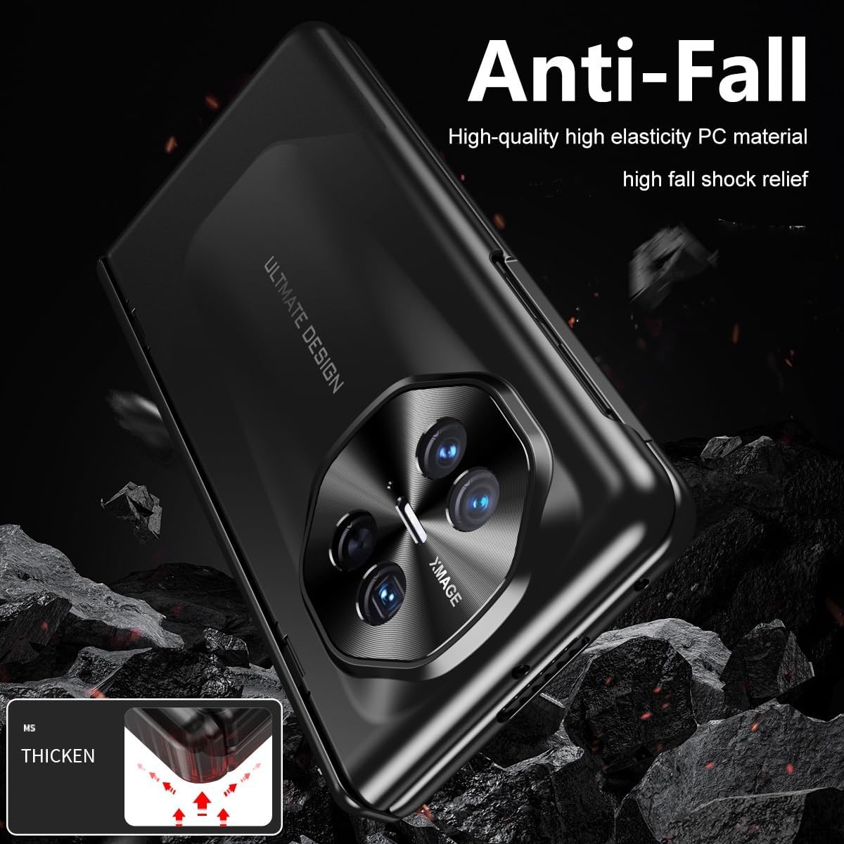 Smartphone Flip Cases for Huawei Mate X5 Case, Rugged Cover Shockproof Hard Full-Body Protective Phone Case Cover for Huawei Mate X5 Case with Screen Protector Case S-Pen Slot(Black)