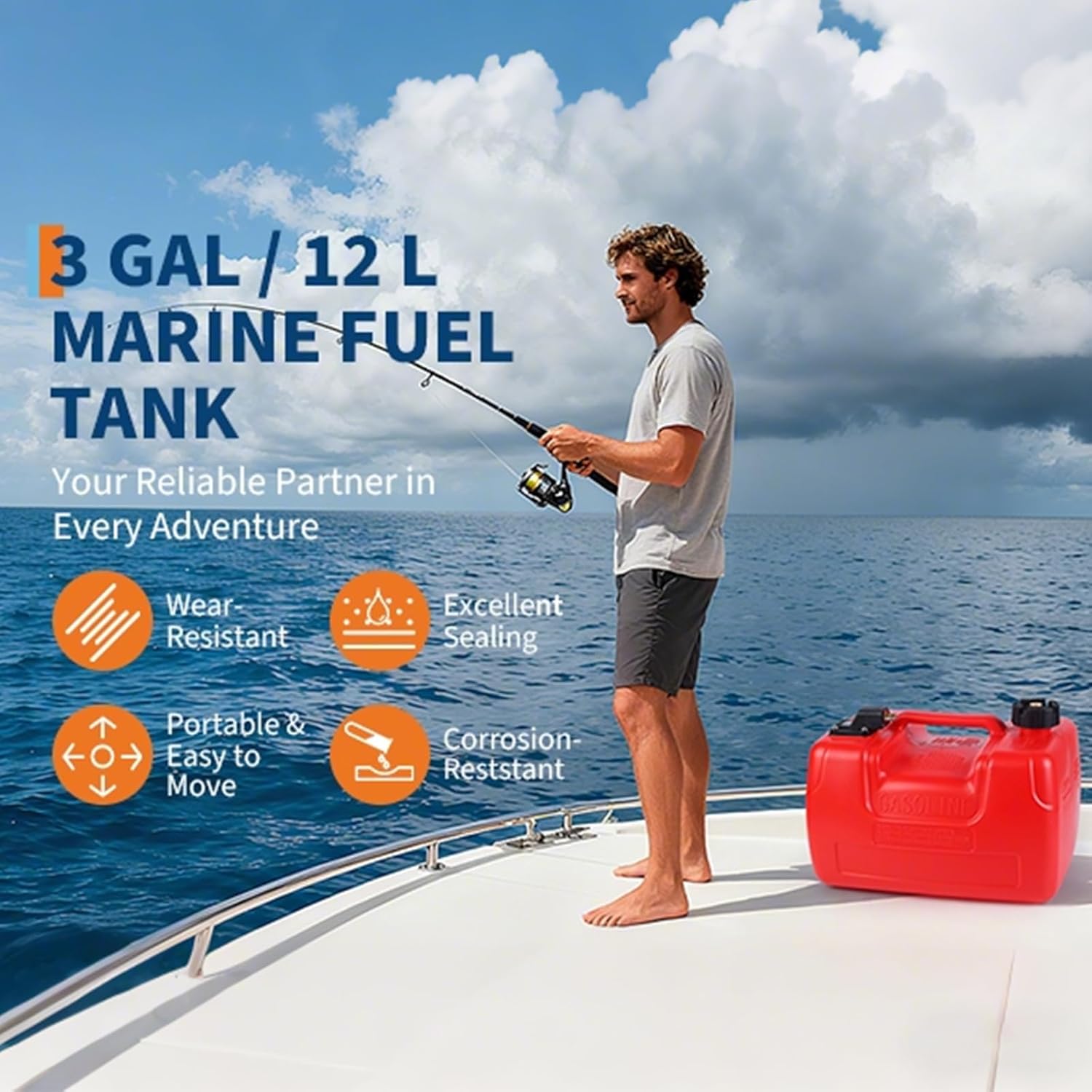 Marine Tank, 3 Gal Marine Portable Tank Outboard Marine Boat Transfer Tank with 9.8 ft Hose, Gauge for Outboard Engine Boats, Yacht, Fishing Boat, Deck Boat