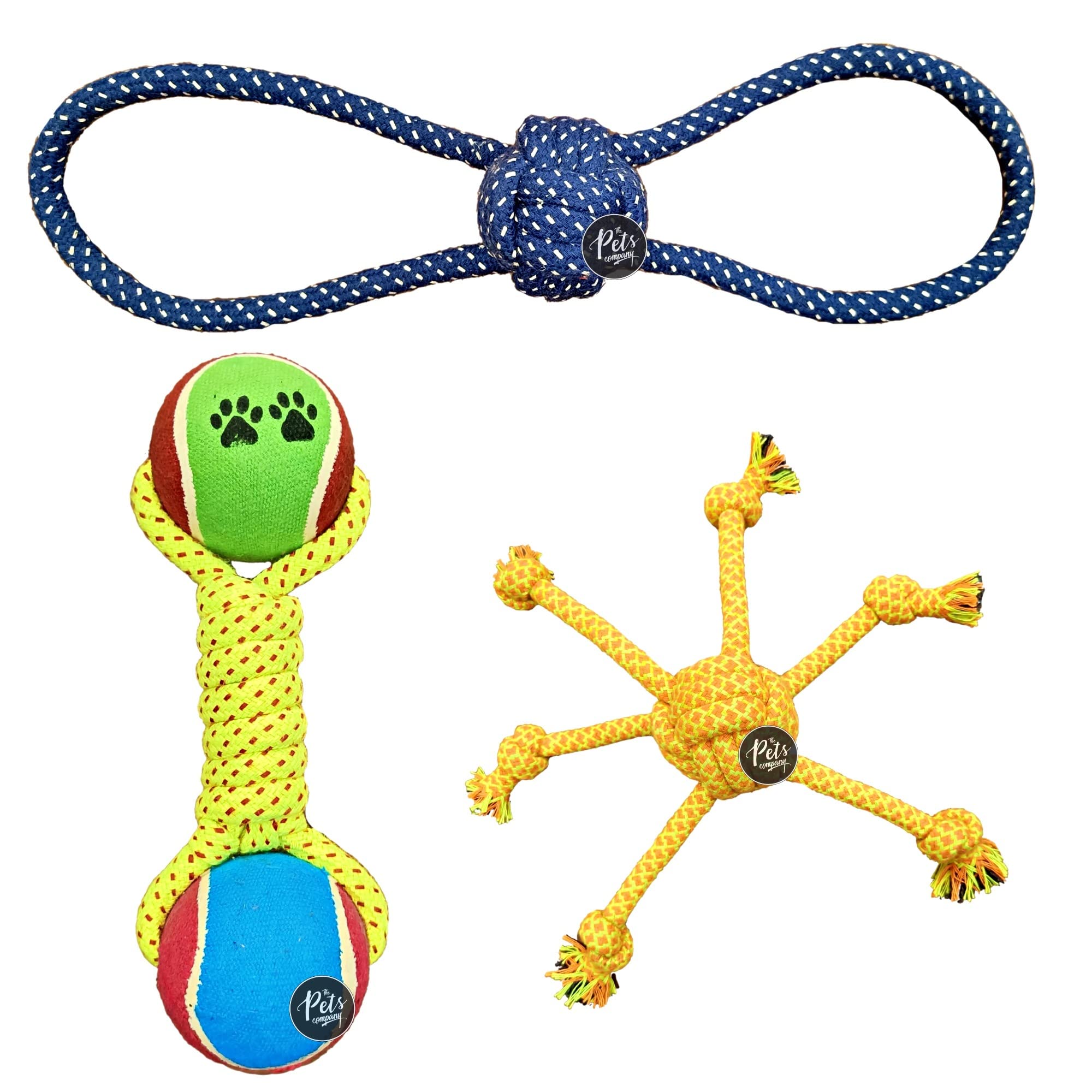 The Pets Company Dog Chew Toys for Puppy Teething & Training (Tennis Ball + Spider 6 Legs + Infinity Loop), Dog Rope Toy Combo of 3 for Small & Medium Dogs (B0BQGNNJLV) Amazon Price History, Amazon Price Tracker