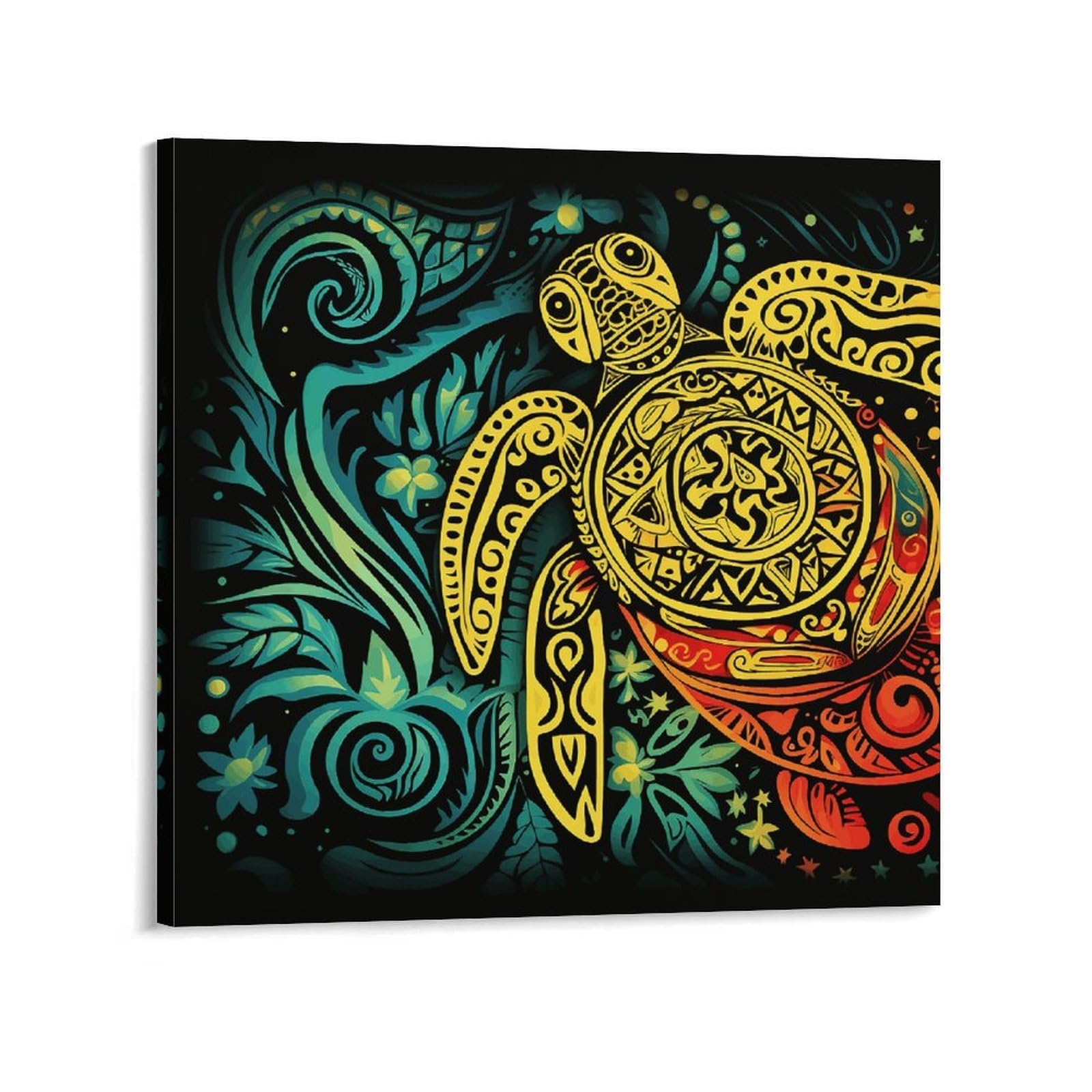 KLOPH Tribal Design with Turtle Print Canvas Wall Art for Living Room 10x10inch Modern Artwork Painting for Bathroom Hanging Canvas Prints Aesthetic Wallart for Bedroom Kitchen Office Wall Decor