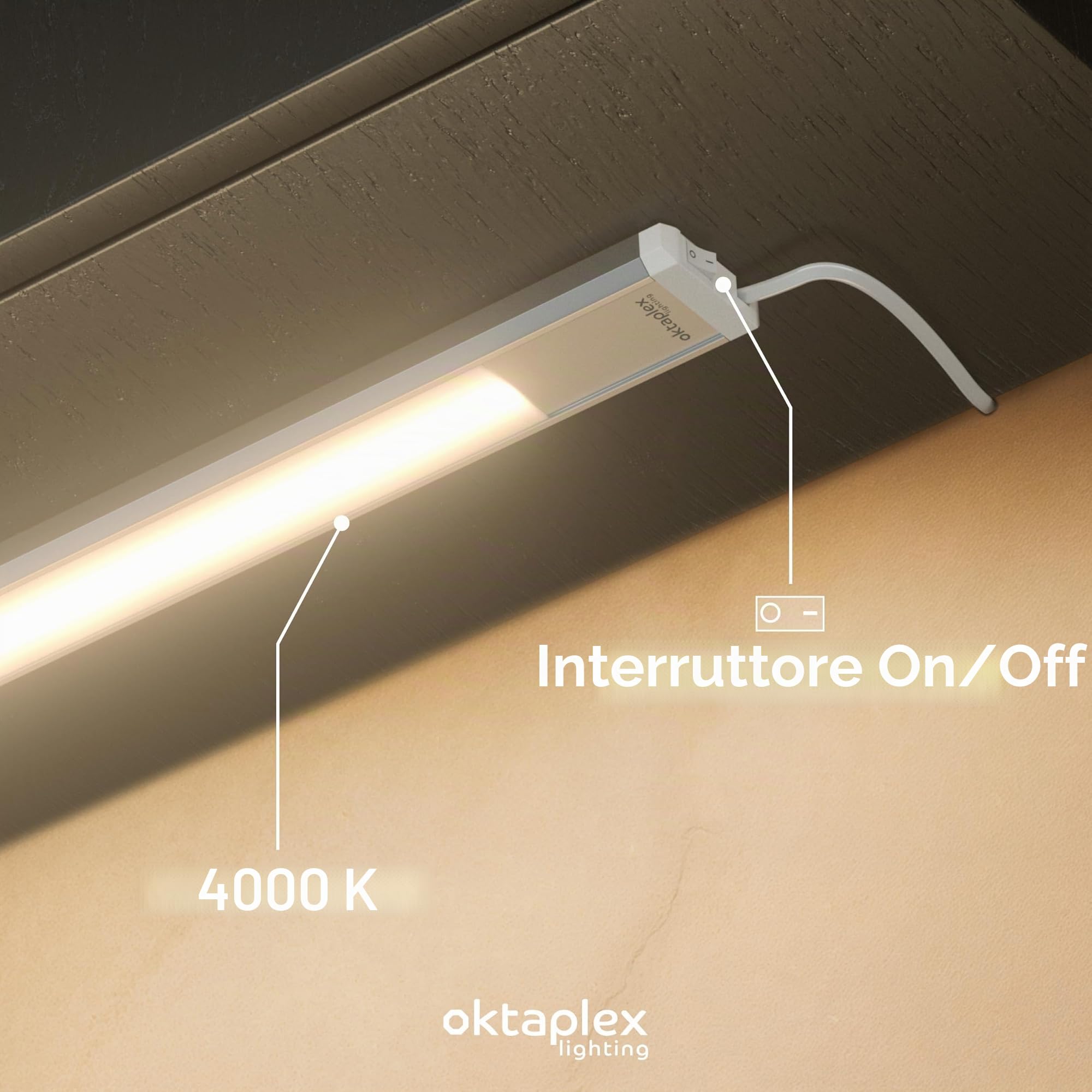 Oktaplex Riva luce LED sottopensile ultrapiatta 90 cm | 1150 lm e 15 W, 4000 K bianco neutro su 230 V, corpo in alluminio argento ultrapiatto con interruttore