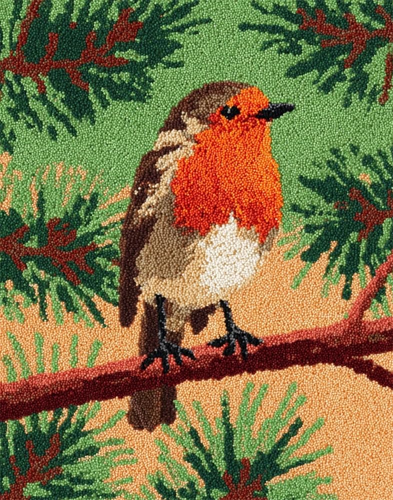 FWRTYCB Latch Hook Kits Rug Robin on a Tree Branch