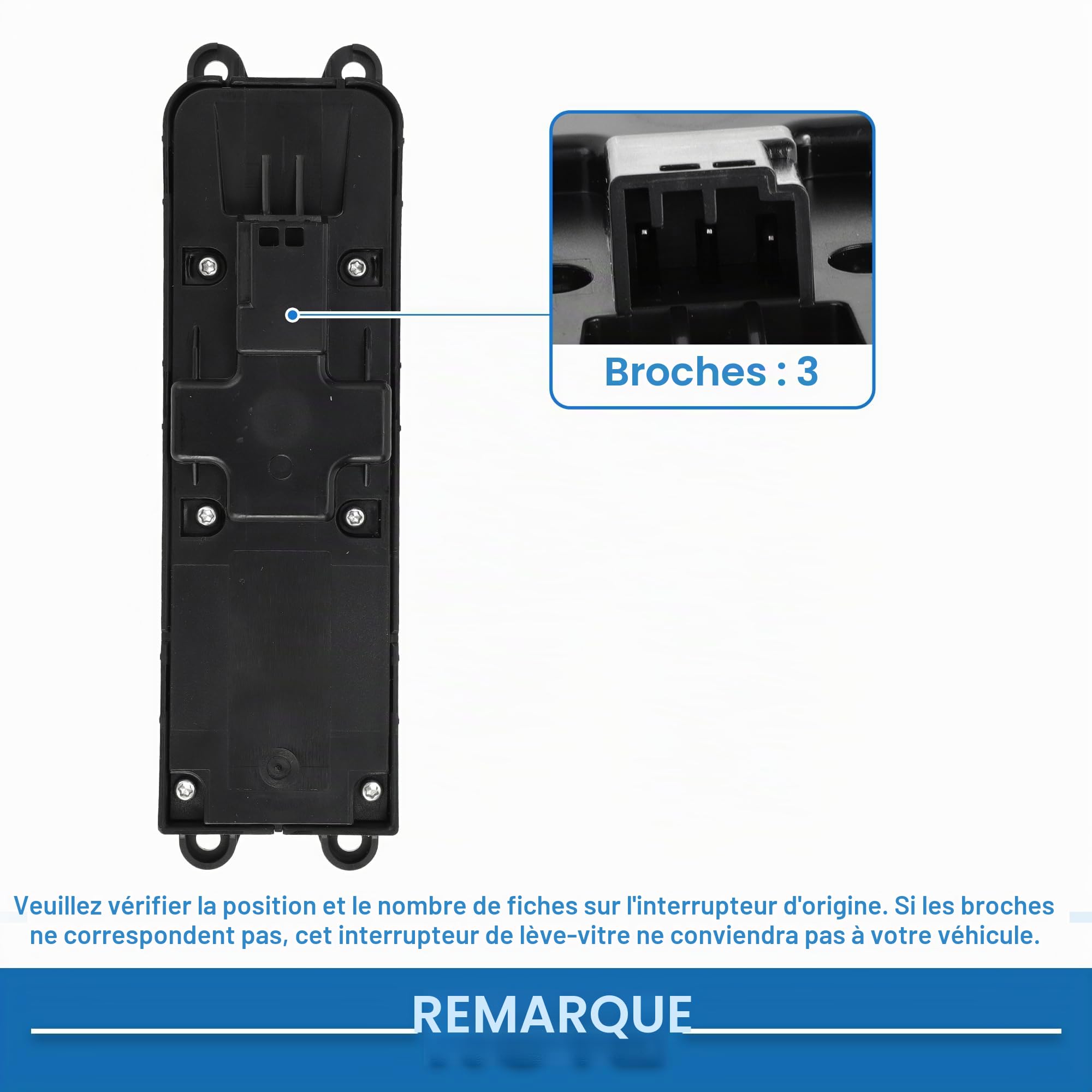 A ABSOPRO Interrupteur De Vitre Électrique Pour Volvo S60 11-16 1 Pièce | Noir, Plastique/Métal, 3 Broches, Avant Gauche, Réf:31453266, Pour Volvo V60/XC60 2010-2018, Verrouillage/Déverrouillage