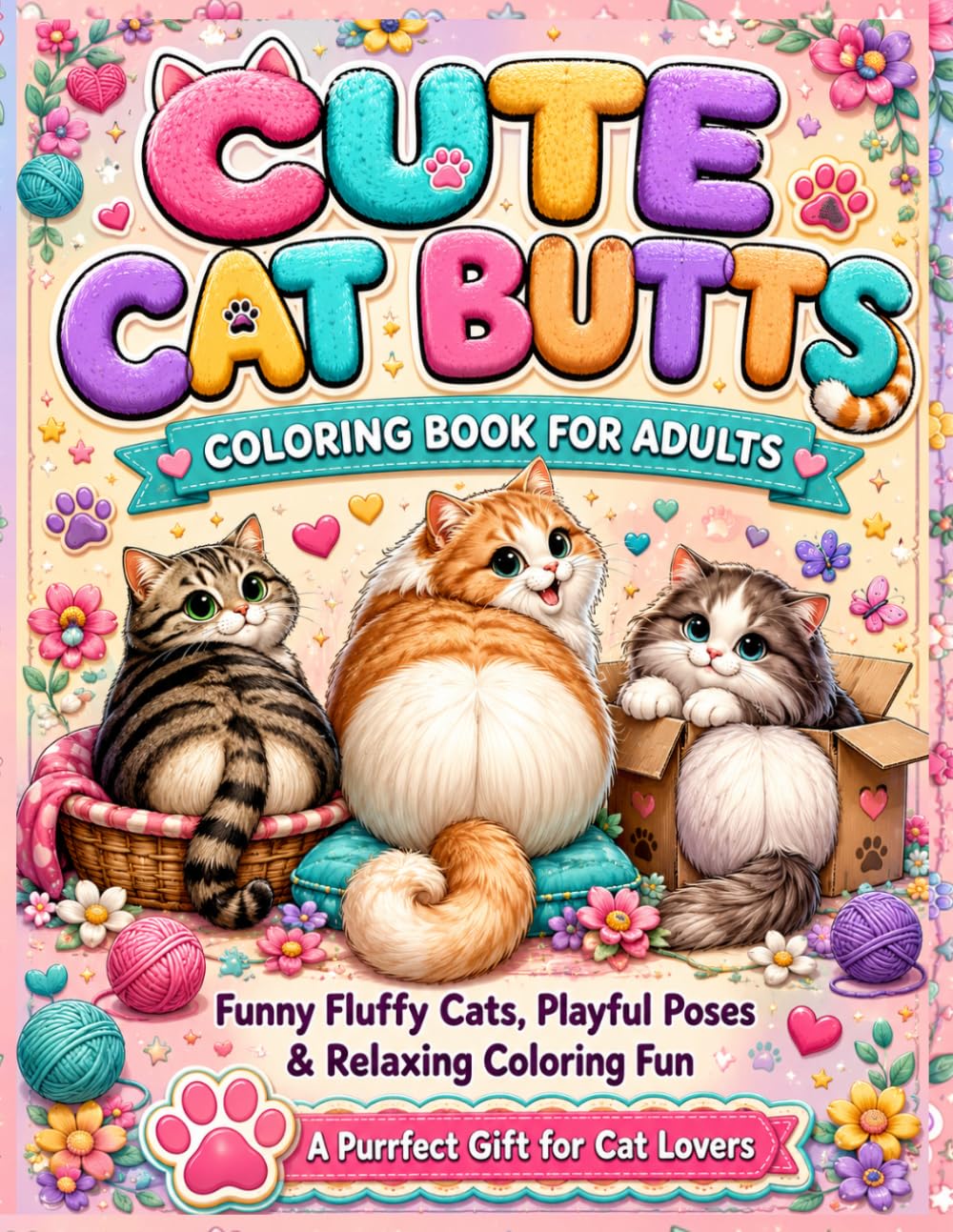 Cute Cat Butts Coloring Book for Adults: A Funny Cat Butt Coloring Book Featuring Adorable Cats, Playful Poses and Relaxing Coloring Pages for Women, ... Adults (Cat Butts Coloring Book Collection)