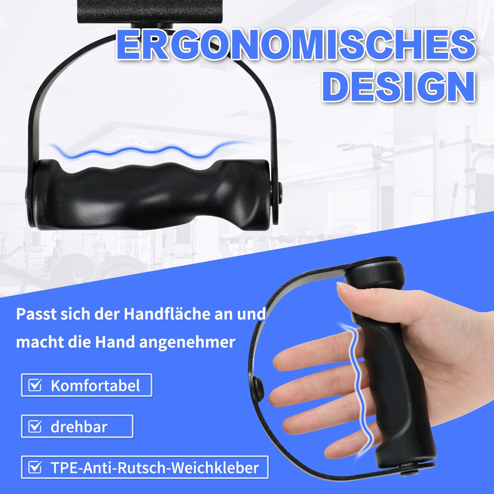 HXD-ERGO LAT Pulldown Stange für Kabelmaschine Einhandgriff Doppel D Griff T-Stange V-Bar-Kabelbefestigung Bizeps-Curl-Trizeps Rückenkraft Trainingsgriff (D Griff
