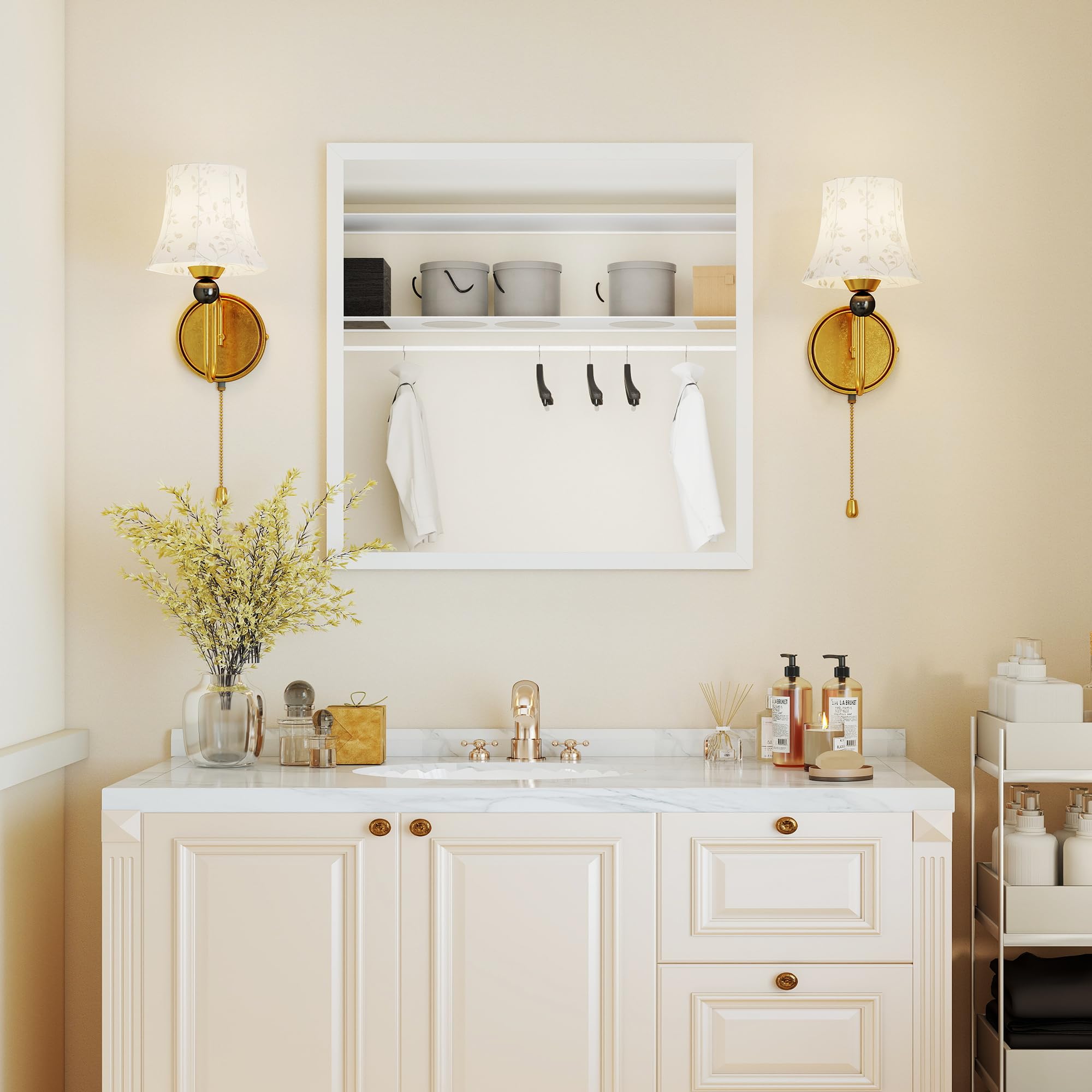 HOMCOM Espejo de Pared Cuadrado 50x50 cm Marco de Madera Blanco | Ideal para baño, sala de estar, dormitorio