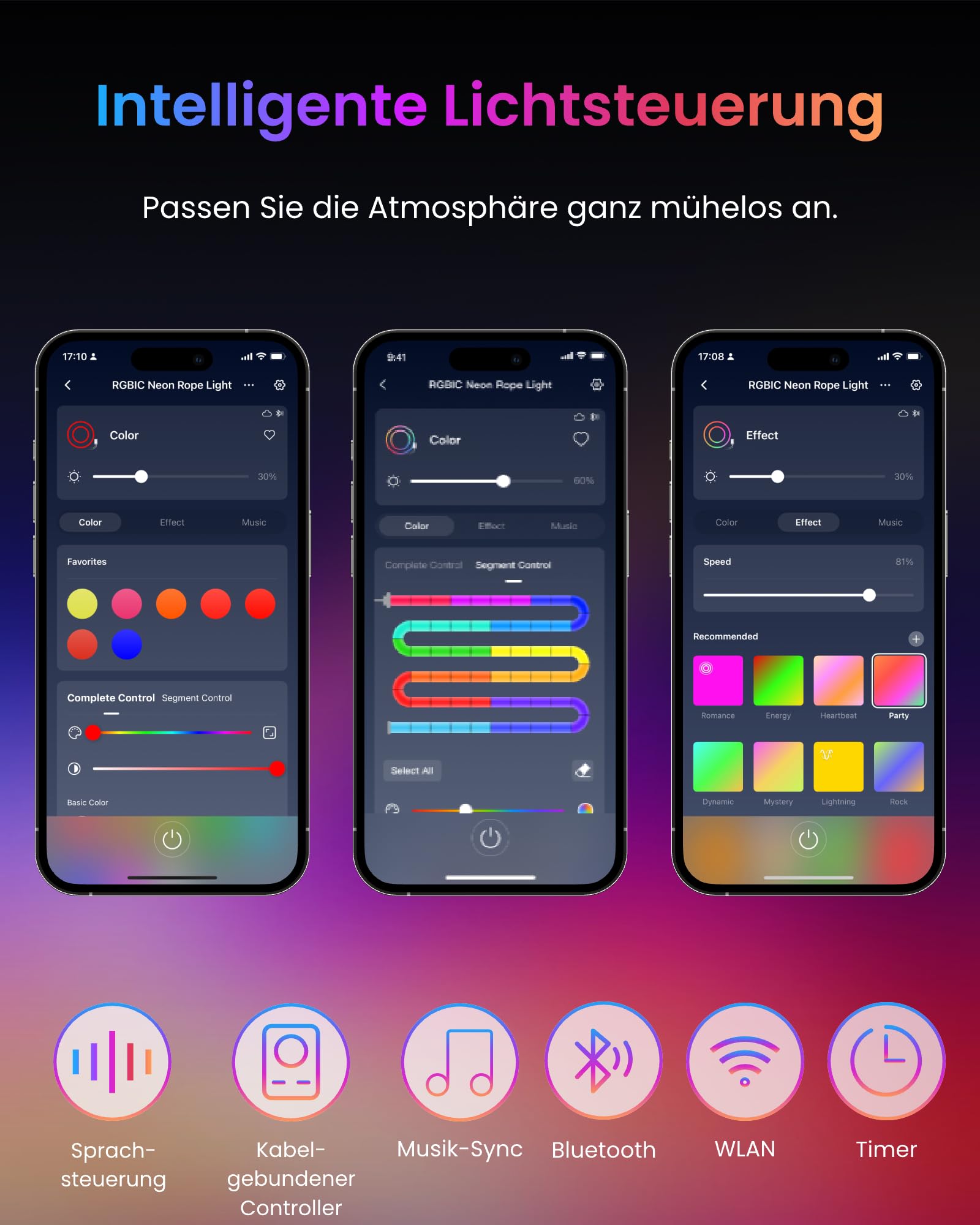 SwitchBot RGBIC Neon Rope Light, 5M Matter Neon LED Strip Kompatibel mit Apple Home, Alexa, Google Home, 16 Millionen Farben, Musik-Synchronisation, Szenenmodi, LED Streifen für Schlafzimmer Deko