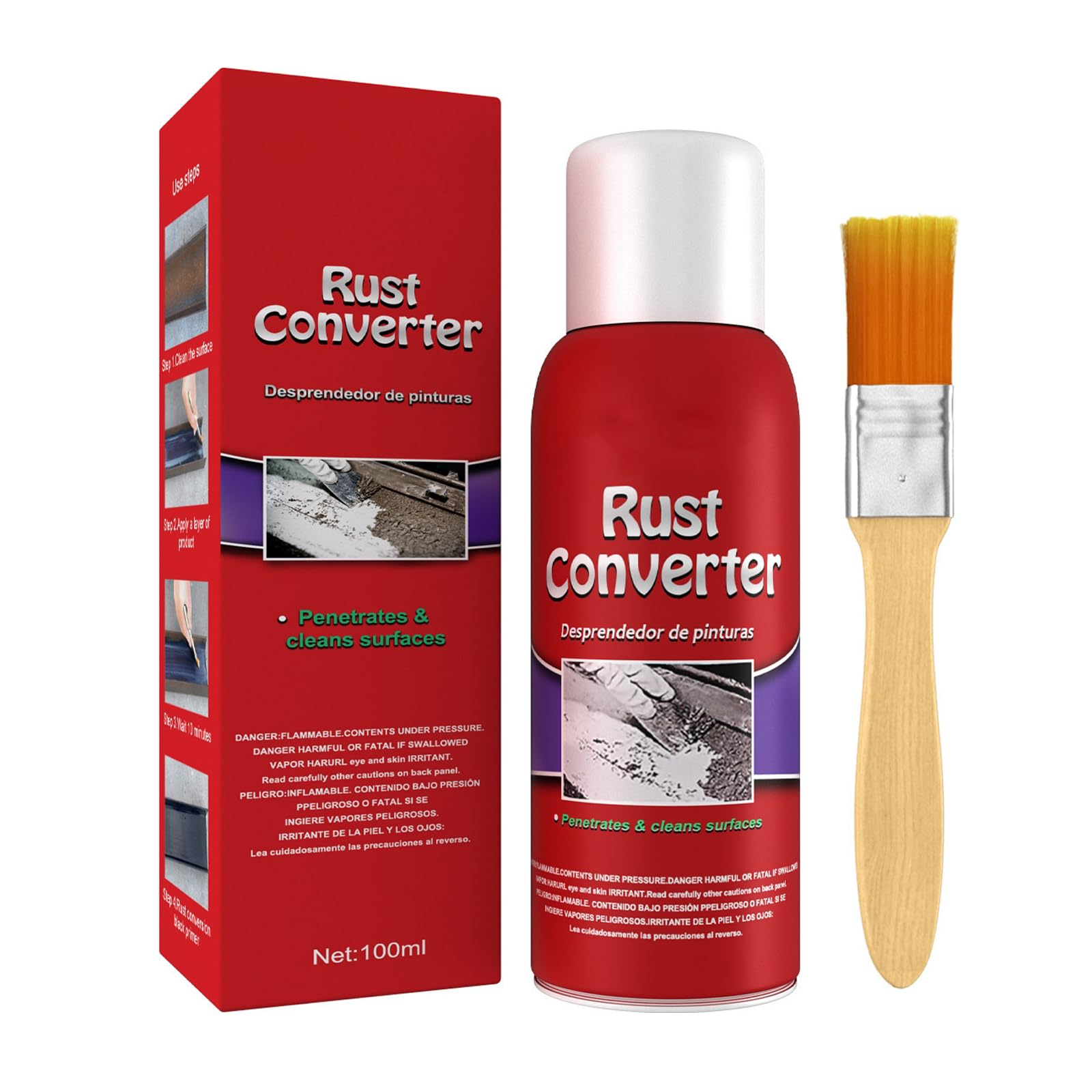 Rostumwandler Auto Mit Grundierung - Schwarz, Rostentferner Auto, Entroster, Rostkonverter mit Pinsel 2 in 1, RostlöSer Iron Powder Remover,Rostschutzgrundierung für Metall/Fahrrad/Auto/Fahrradkette