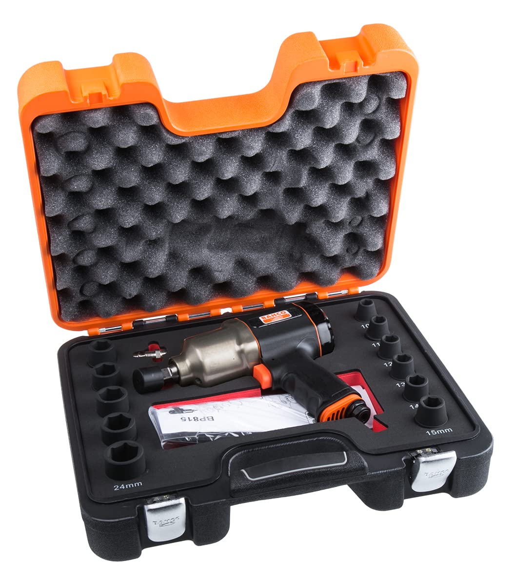 BAHCO BP815K1 Impact Wrench Set with various sockets in a case