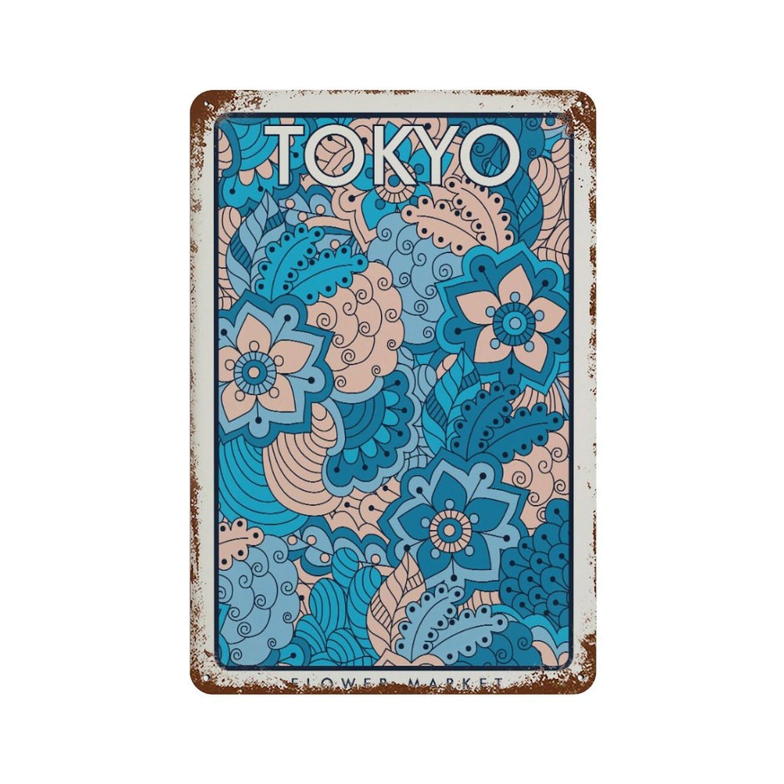xiaoxiaoshen Tokyo Flower Market Botanical Floral Illustration Wall Decor Art Metal Tin Poster Modern Home Decor Art Home Bar Shop Decorations Vintage Sign 30x20cm