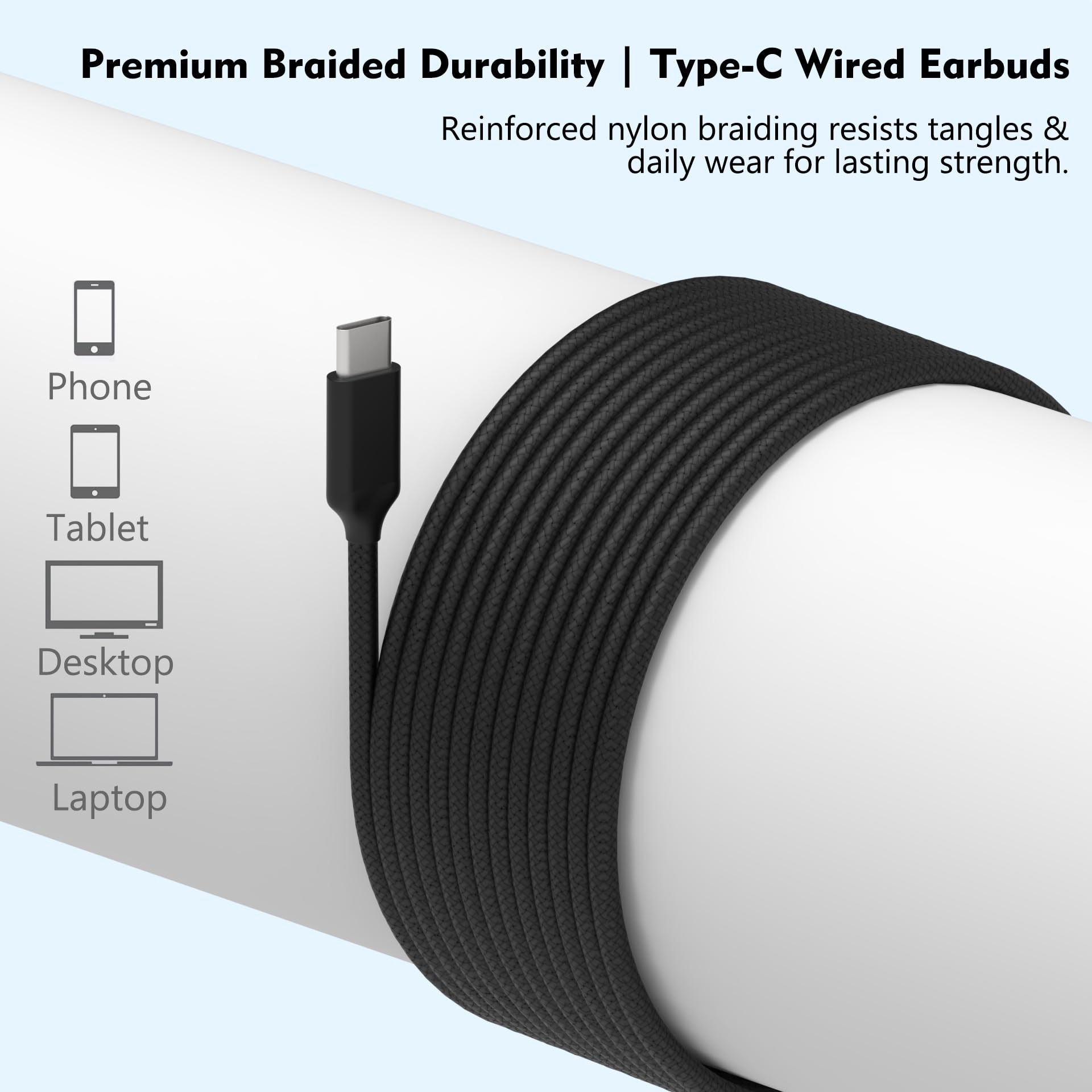Écouteurs intra-auriculaires USB-C filaires pour Samsung Galaxy Z Fold6 S25S24S23S22S21S20 Note 10 10+ – avec microphone et télécommande de volume pour iPhone 15 16 17